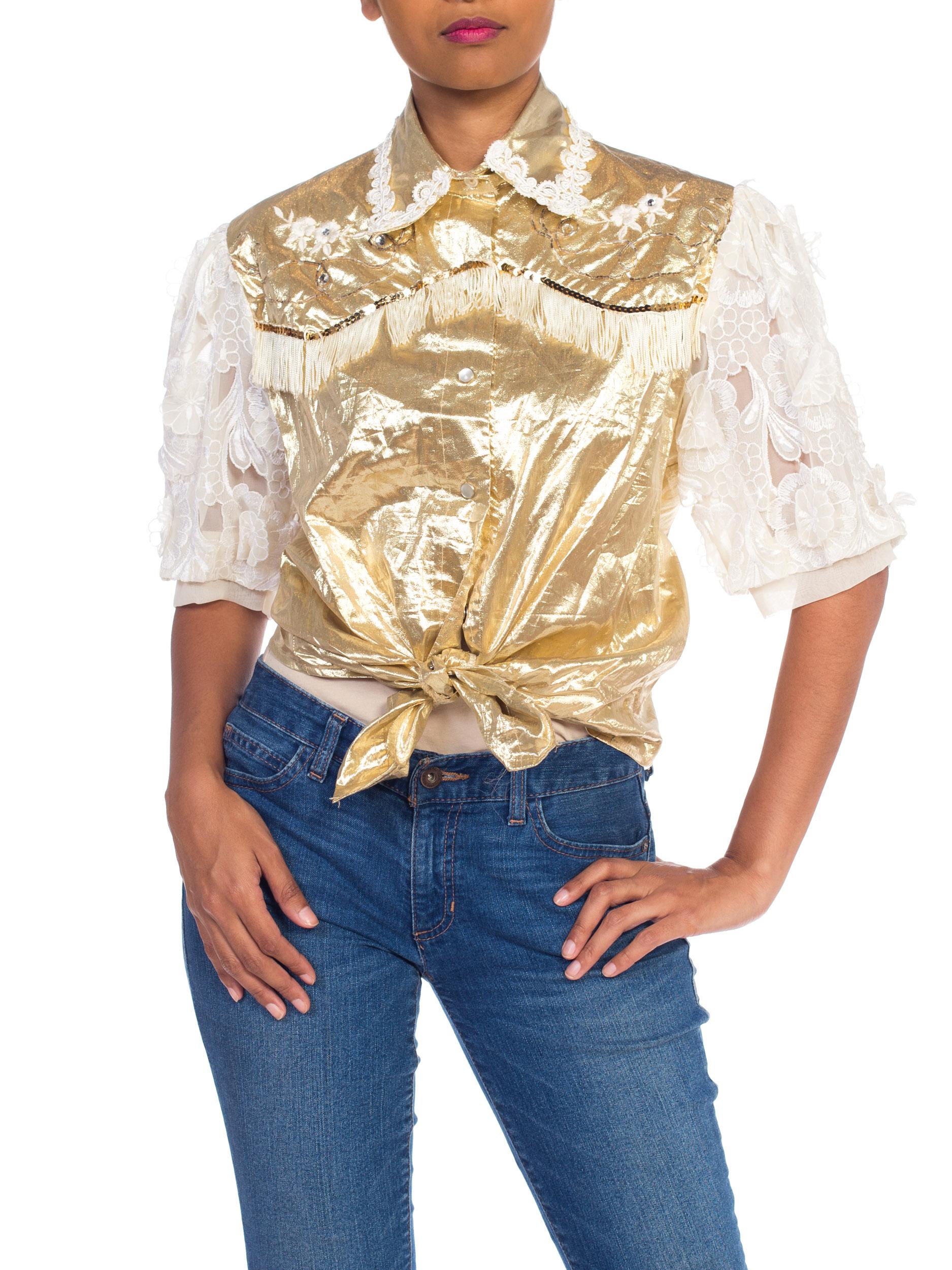 Gold Lamé & Lace Western Top with Fringe 8