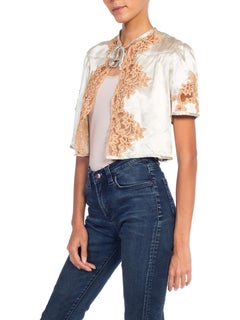 1930s Silk Satin & Lace Bed Jacket