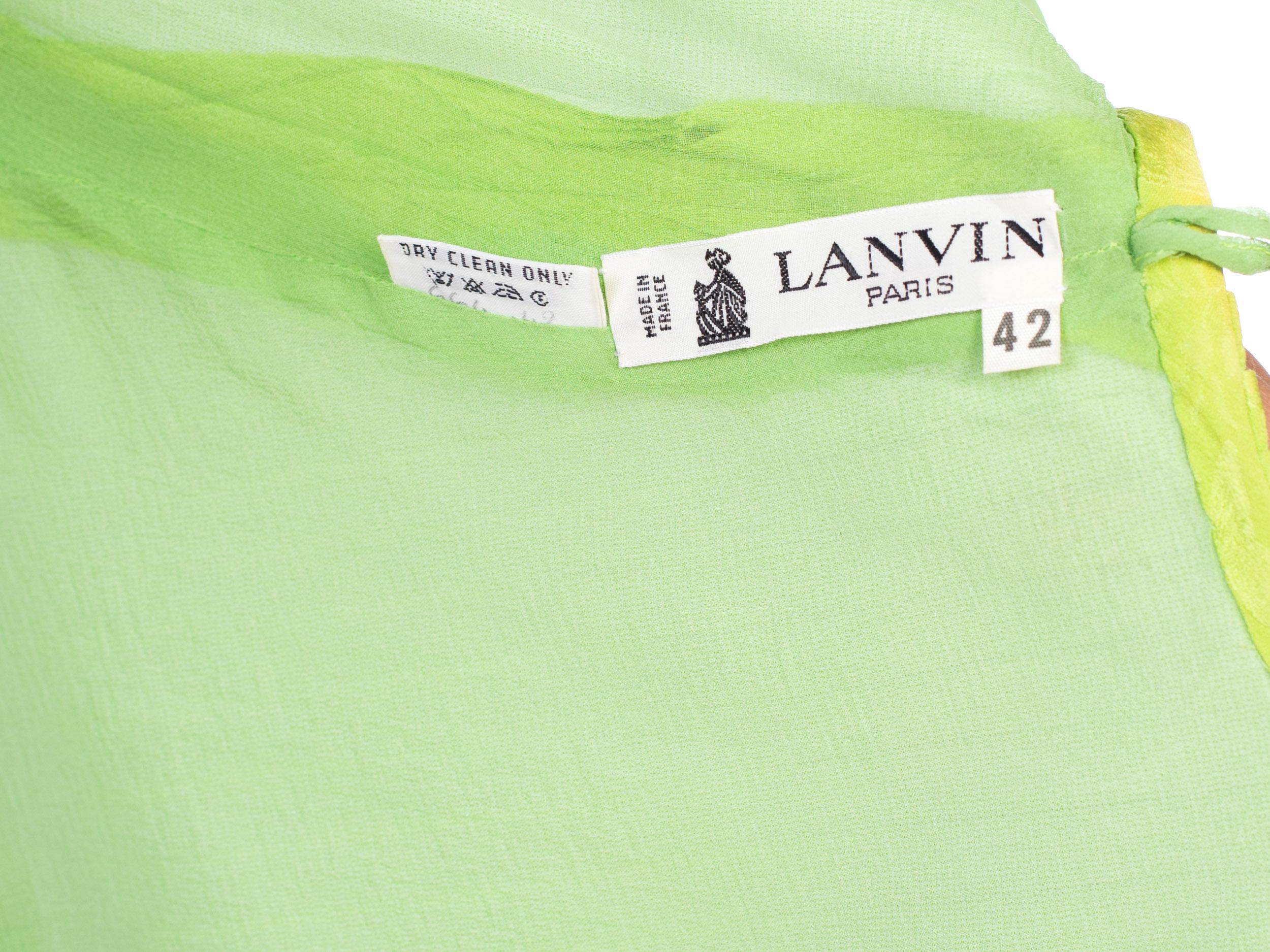 1980S LANVIN Lime Green Haute Couture Silk Jaquard Pleated Top With Shoulder Pa 7