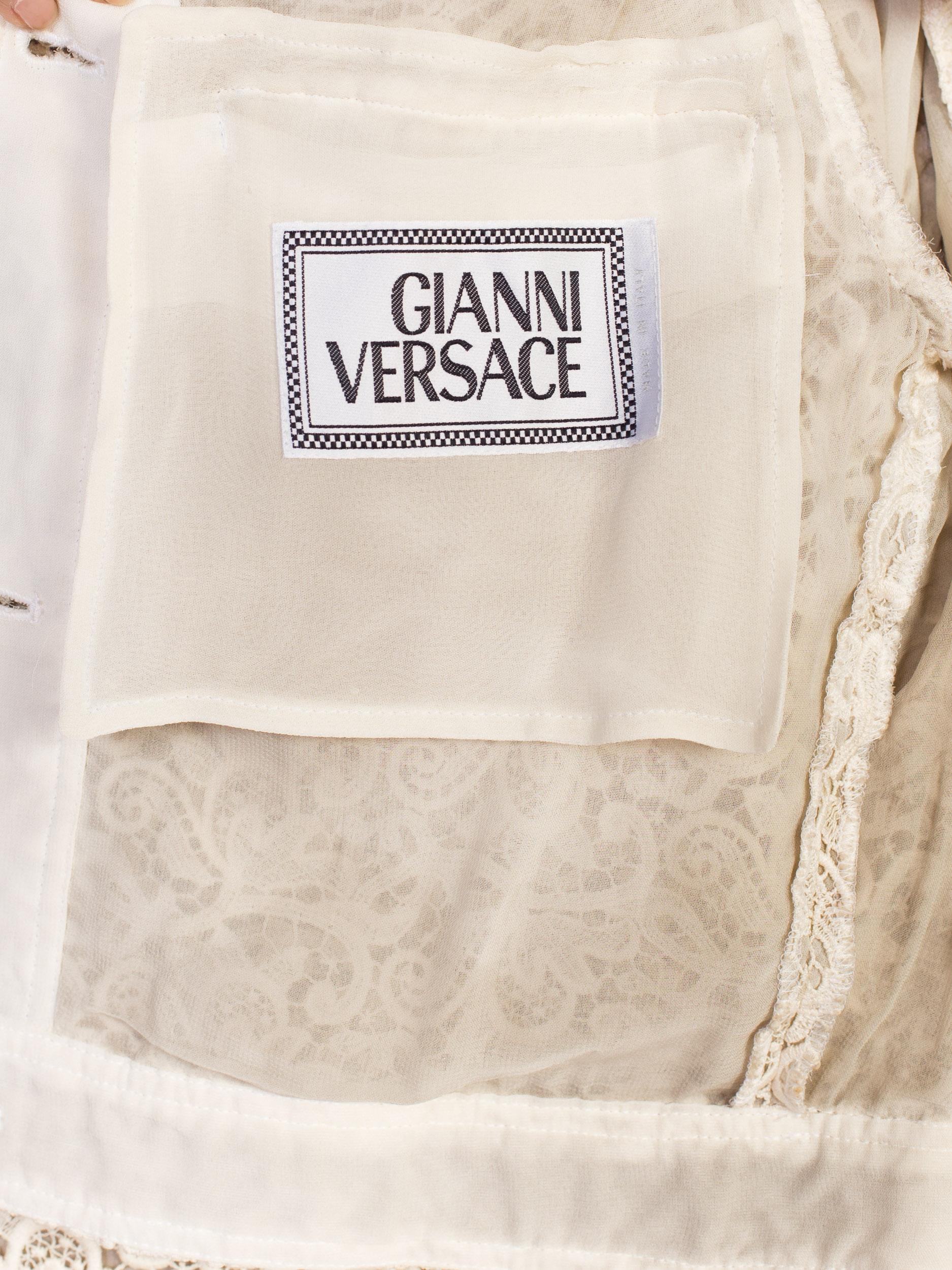 Sexy 1990s Gianni Versace Punk Safety Pin Collection Cream Lace Dress & Jacket 6