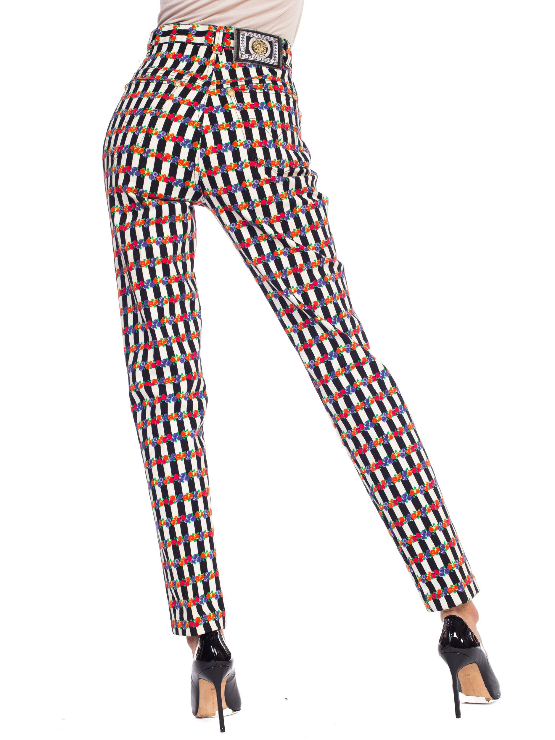 1990S GIANNI VERSACE  Floral Striped Jeans Pants 1