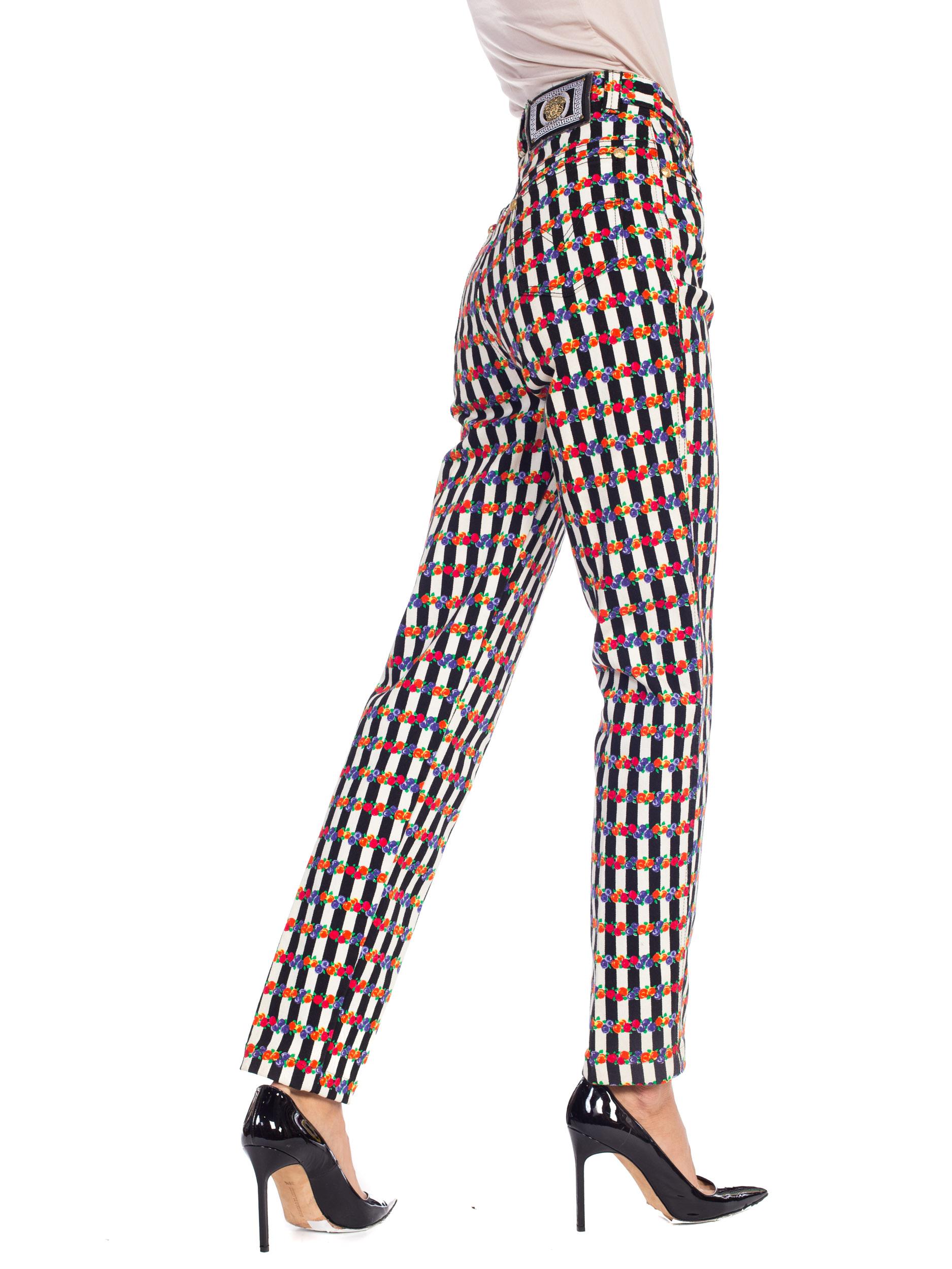 1990S GIANNI VERSACE  Floral Striped Jeans Pants 2
