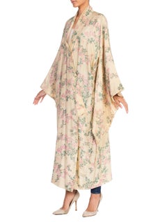 1890S Rare Victorian Hand Printed Light Weight Silk  Kimono
