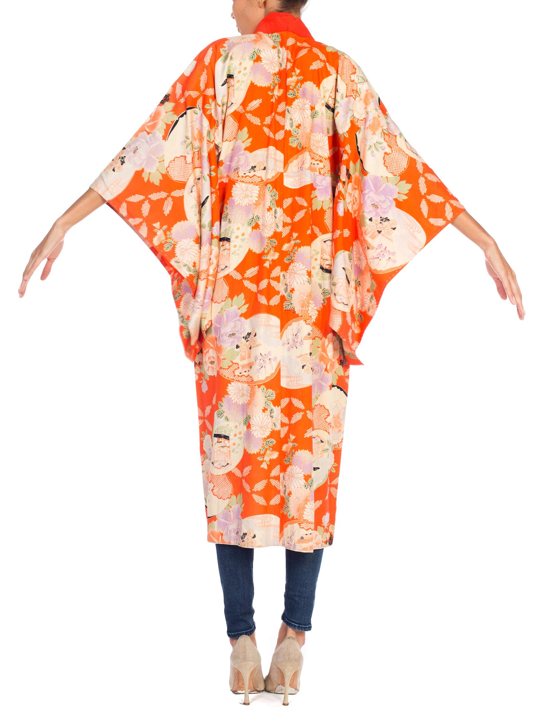 Mid-Century Japanese Silk Kimono in Orange 4