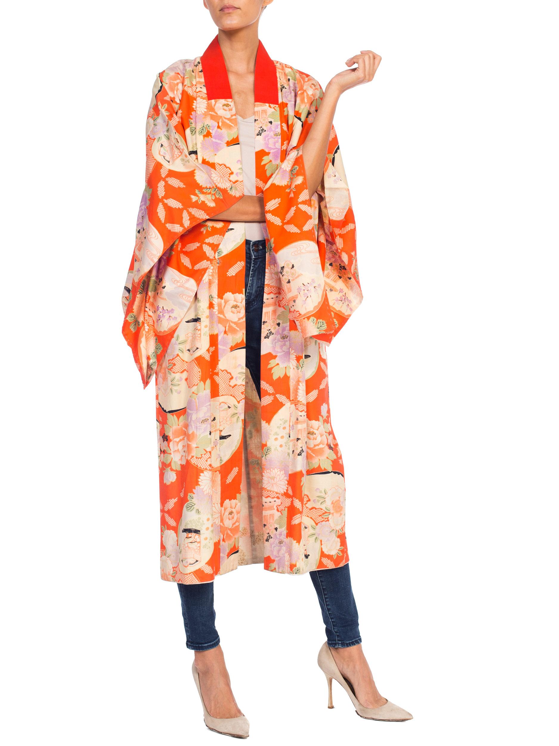 Mid-Century Japanese Silk Kimono in Orange 6