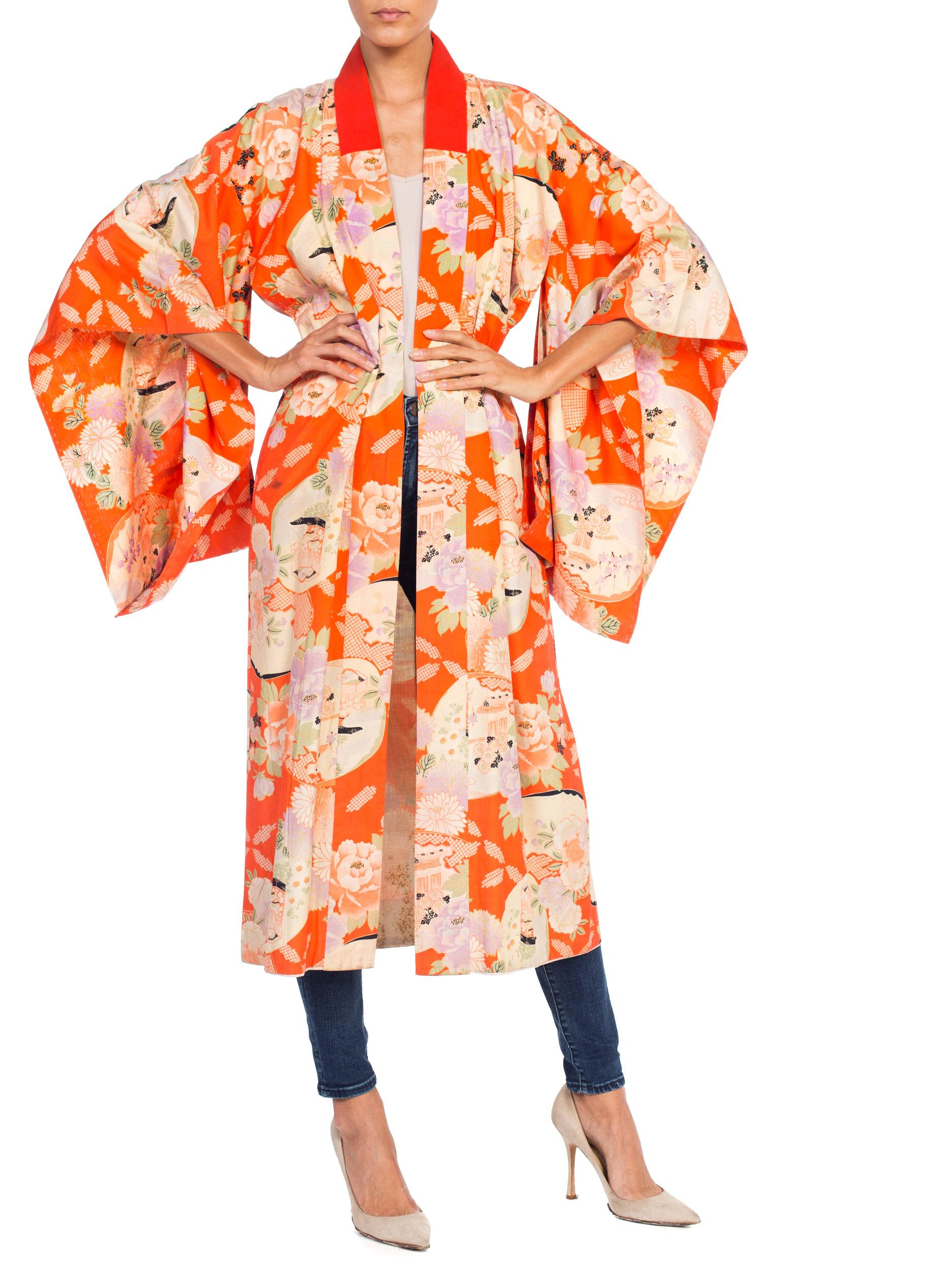 Japanischer Seidenkimono aus der Jahrhundertmitte in Orange 7