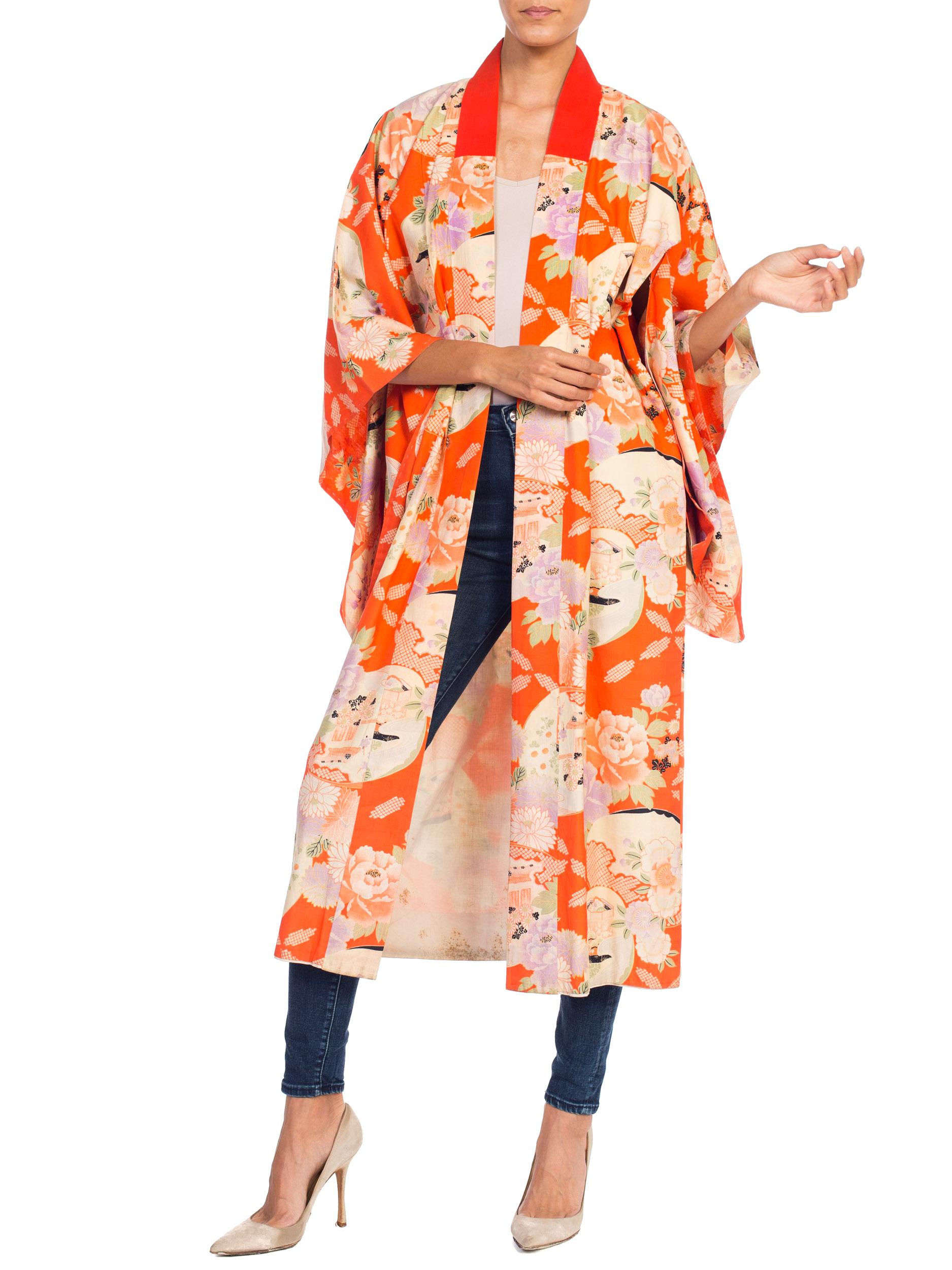 Japanischer Seidenkimono aus der Jahrhundertmitte in Orange 8