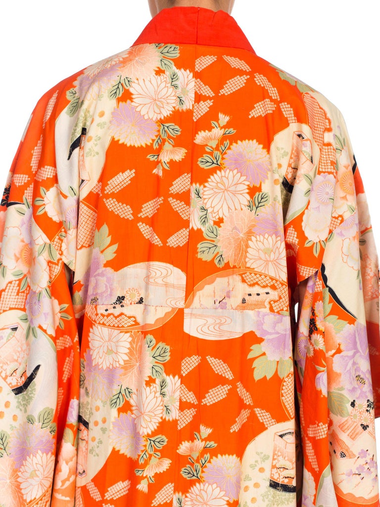 MidCentury Japanese Silk Kimono in Orange at 1stDibs