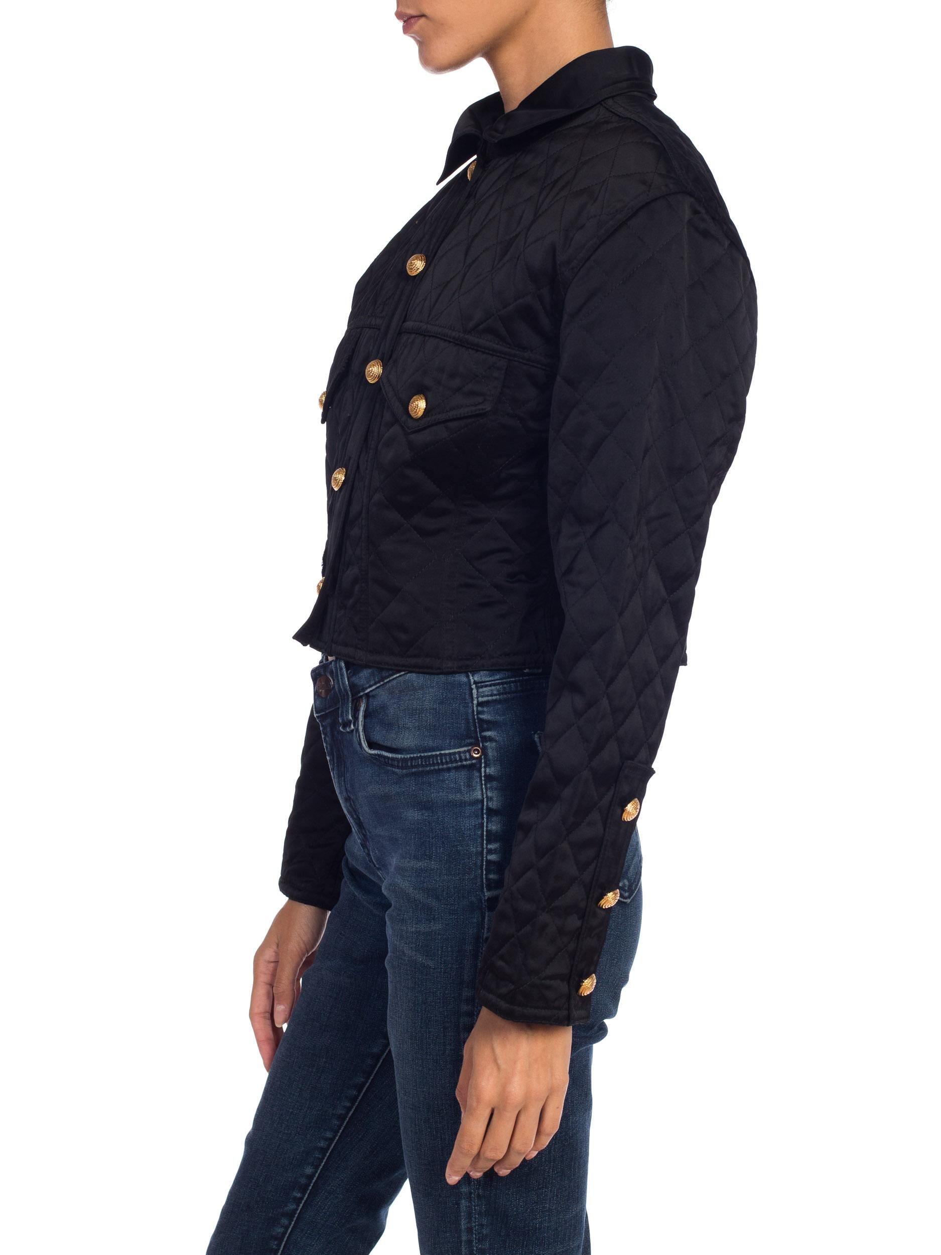 Women's 1990s Quilted Versace Style Cropped Satin Jean Jacket