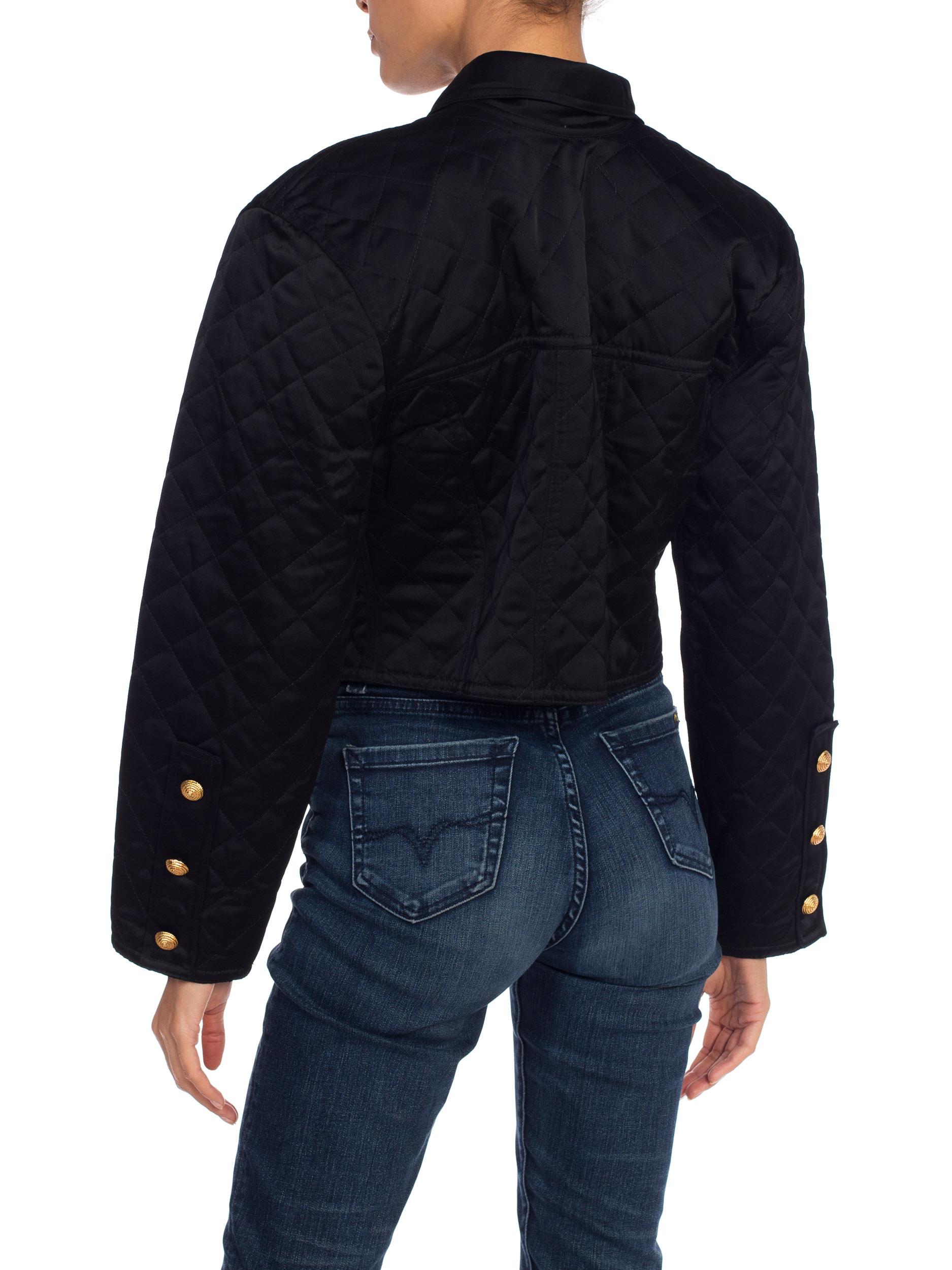 1990s Quilted Versace Style Cropped Satin Jean Jacket 1