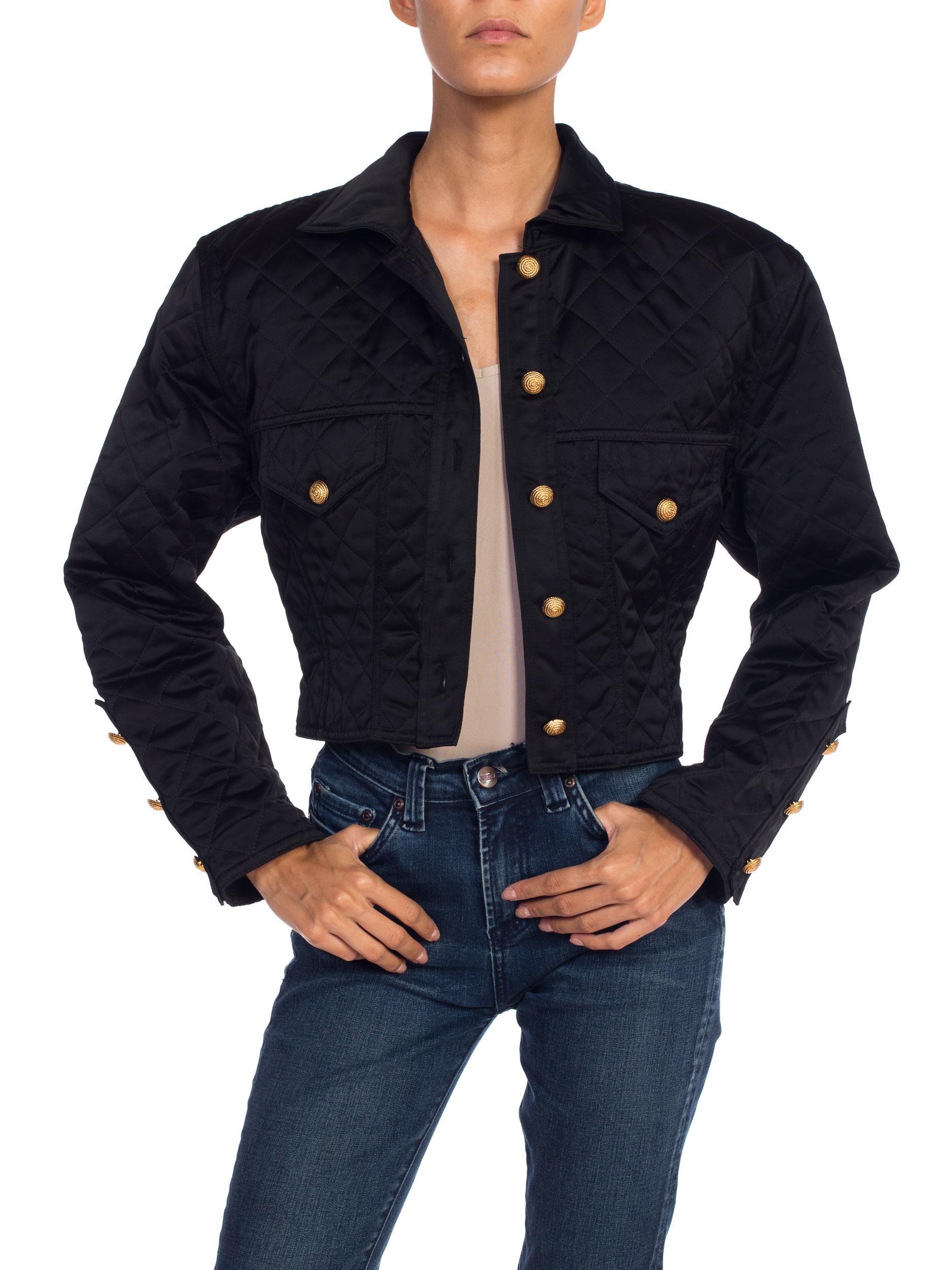 1990s Quilted Versace Style Cropped Satin Jean Jacket 7
