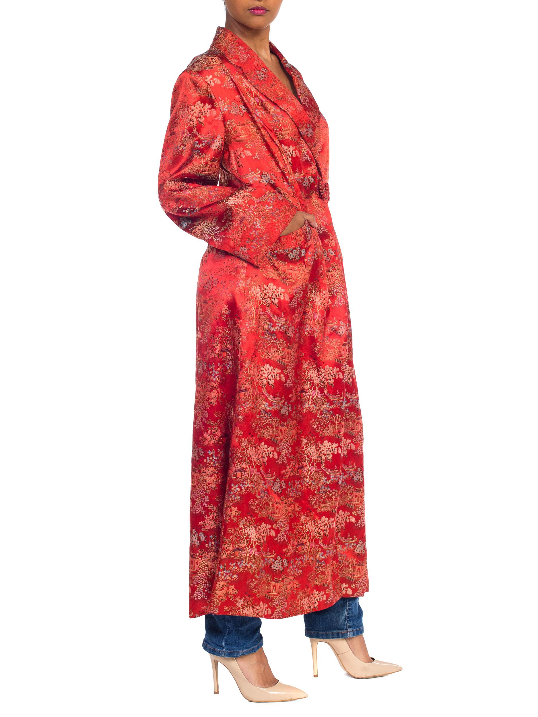 Red Vintage Chinese Men's Robe Style Duster Coat