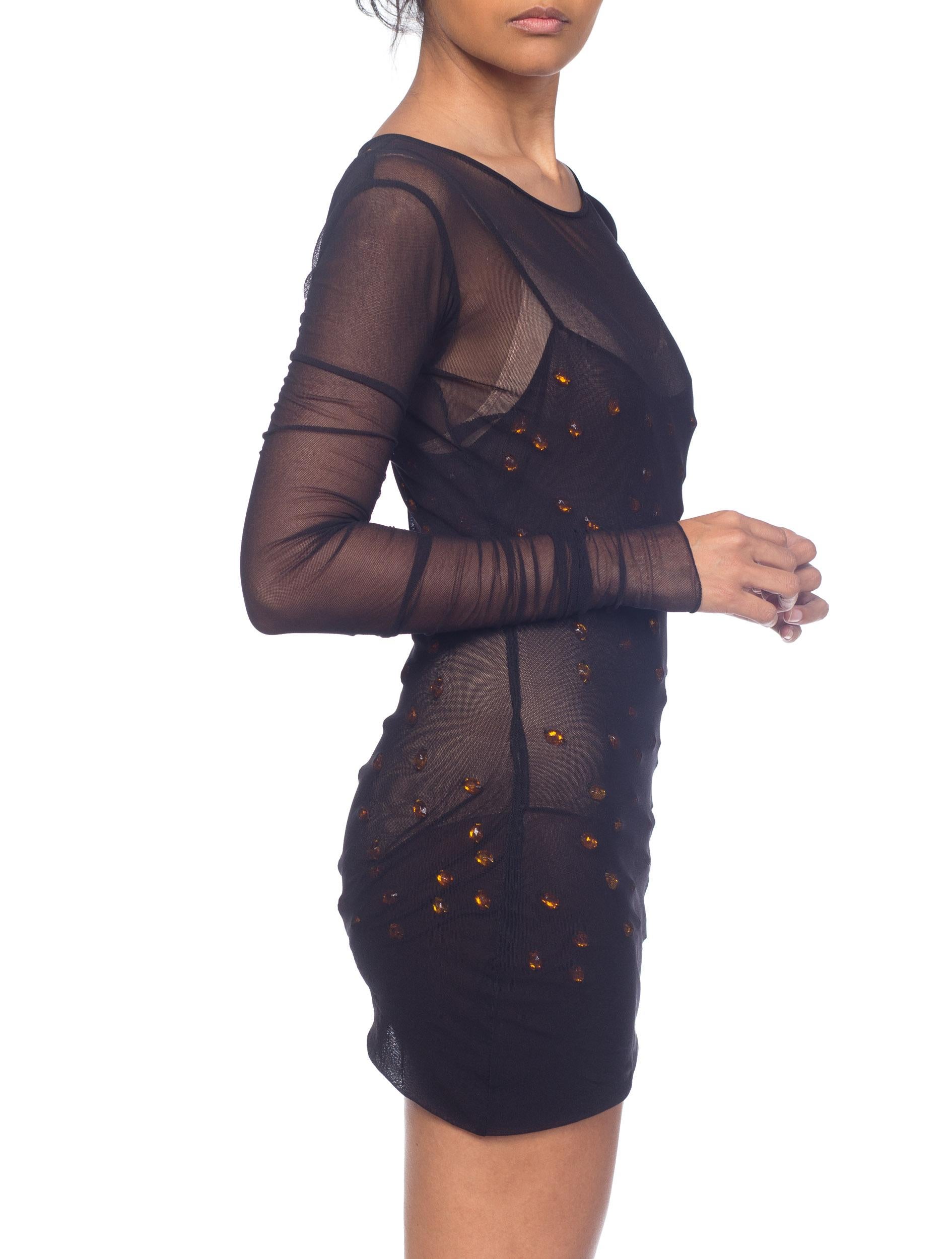 1990S DOLCE & GABBANA Black Sheer Nylon Mesh Long Sleeve Cocktail Dress With Am 1