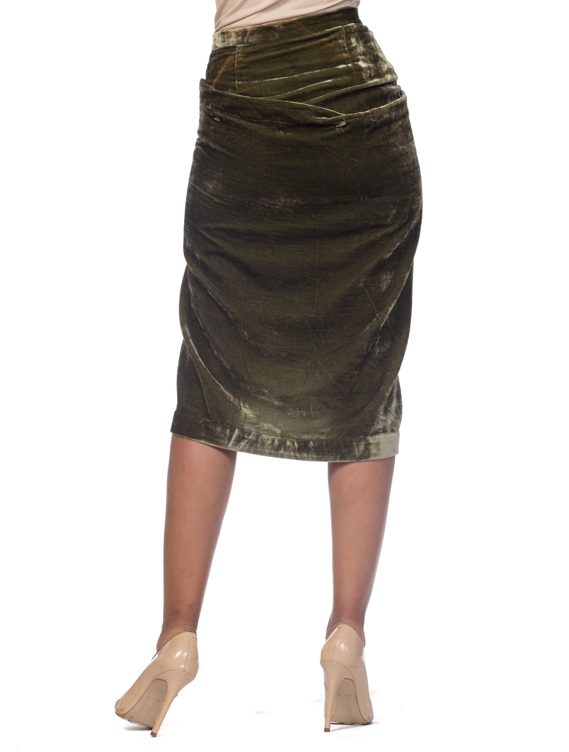 Black 2000S VIVIENNE WESTWOOD Olive Green Silk Blend Velvet Anglomania Draped Skirt N