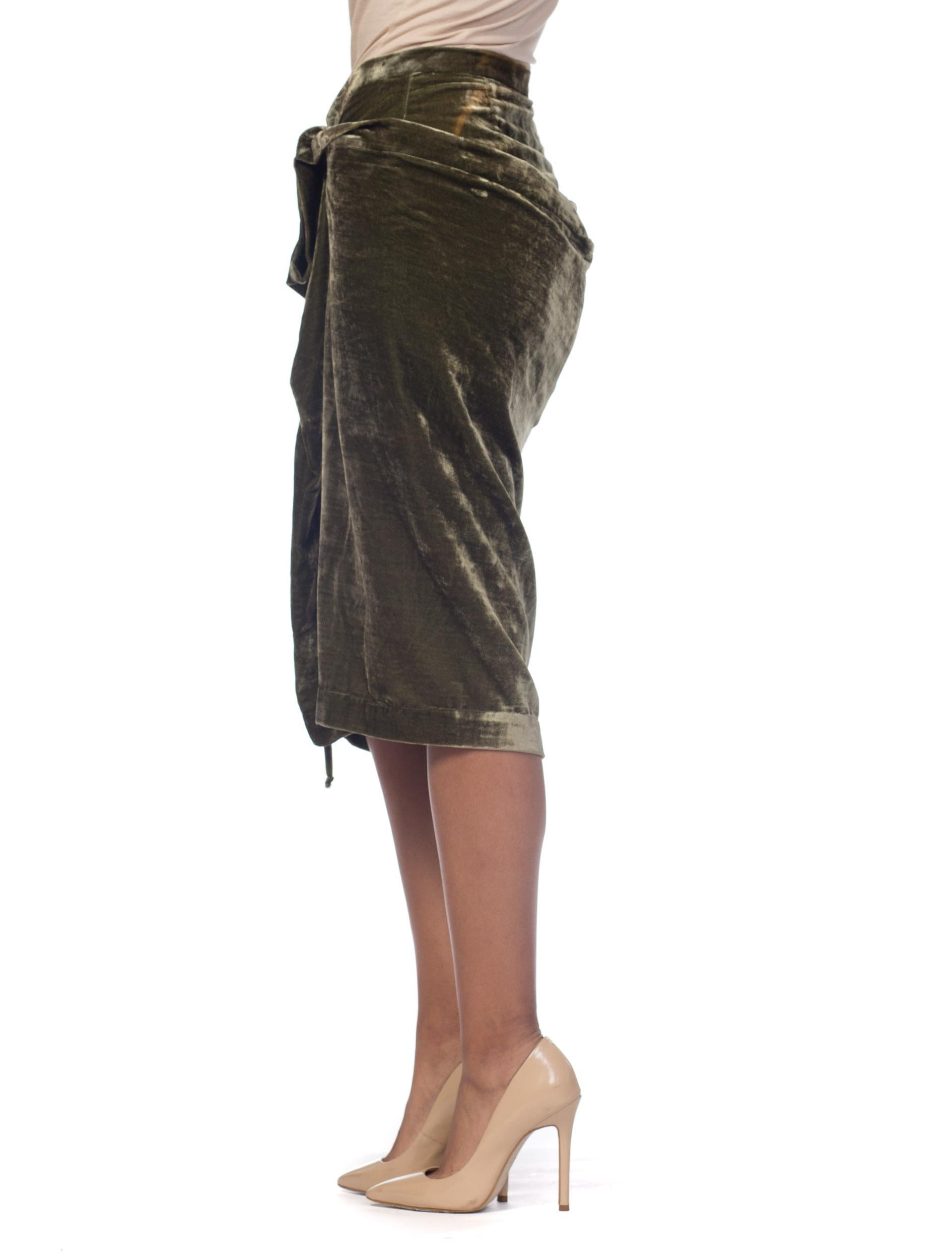 Women's 2000S VIVIENNE WESTWOOD Olive Green Silk Blend Velvet Anglomania Draped Skirt N