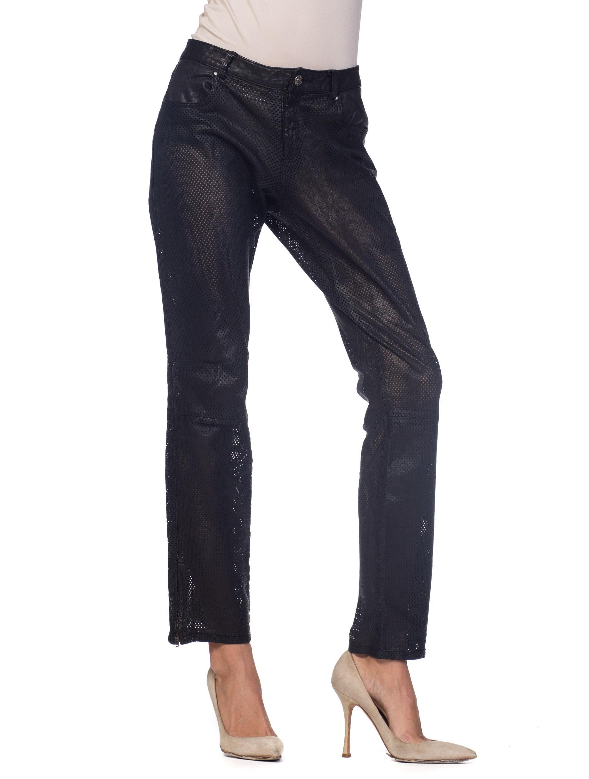 Semi Sheer Perforated Leather Pants In Good Condition In New York, NY