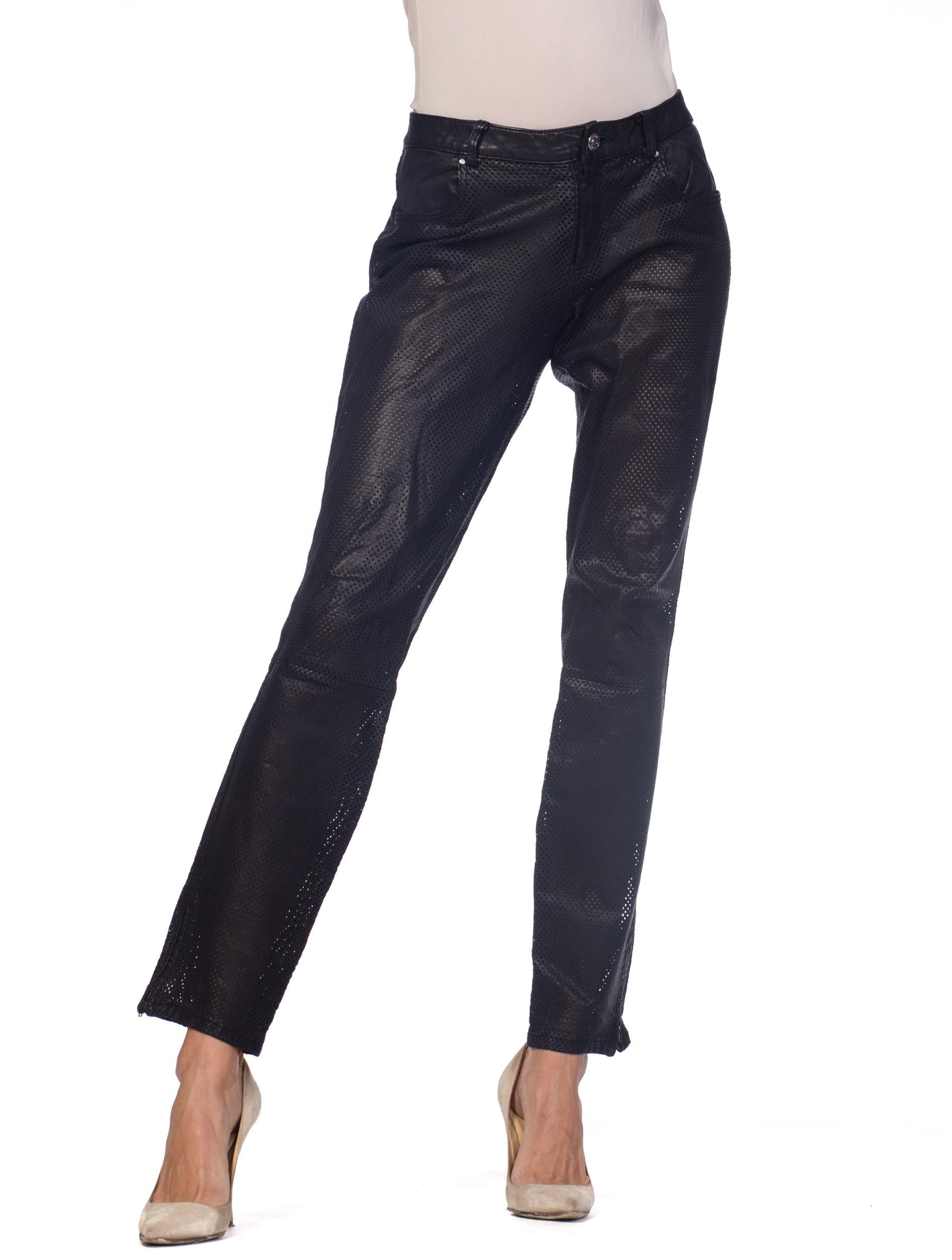 Women's Semi Sheer Perforated Leather Pants