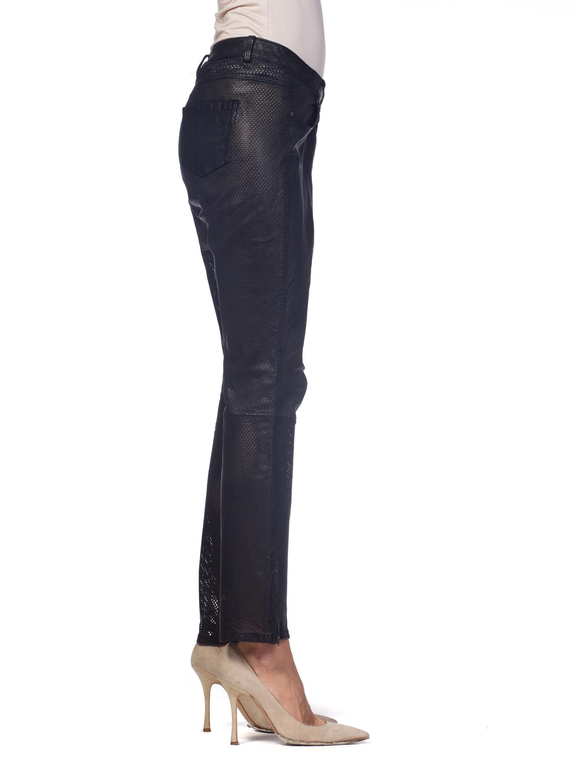 Semi Sheer Perforated Leather Pants 1