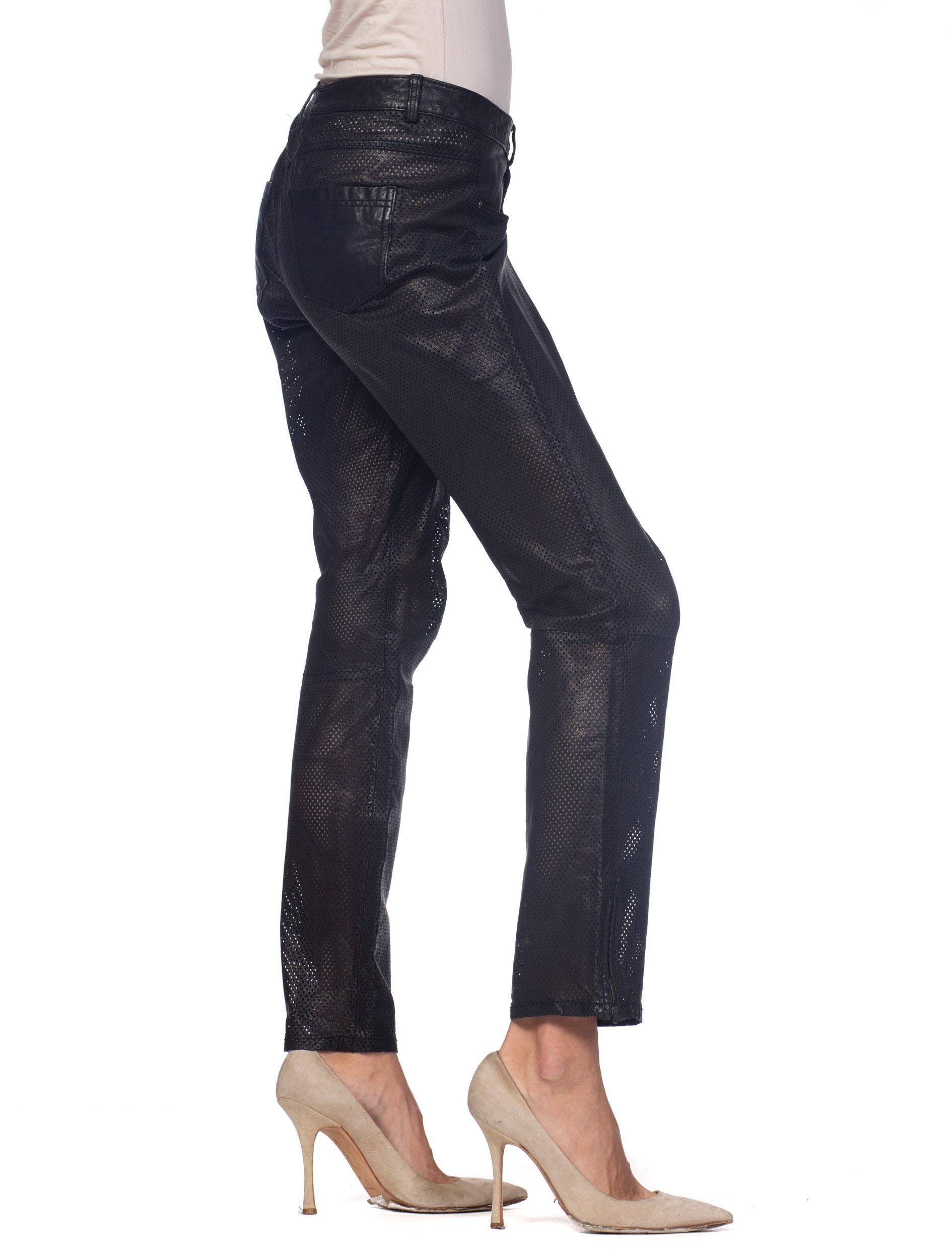Semi Sheer Perforated Leather Pants 2