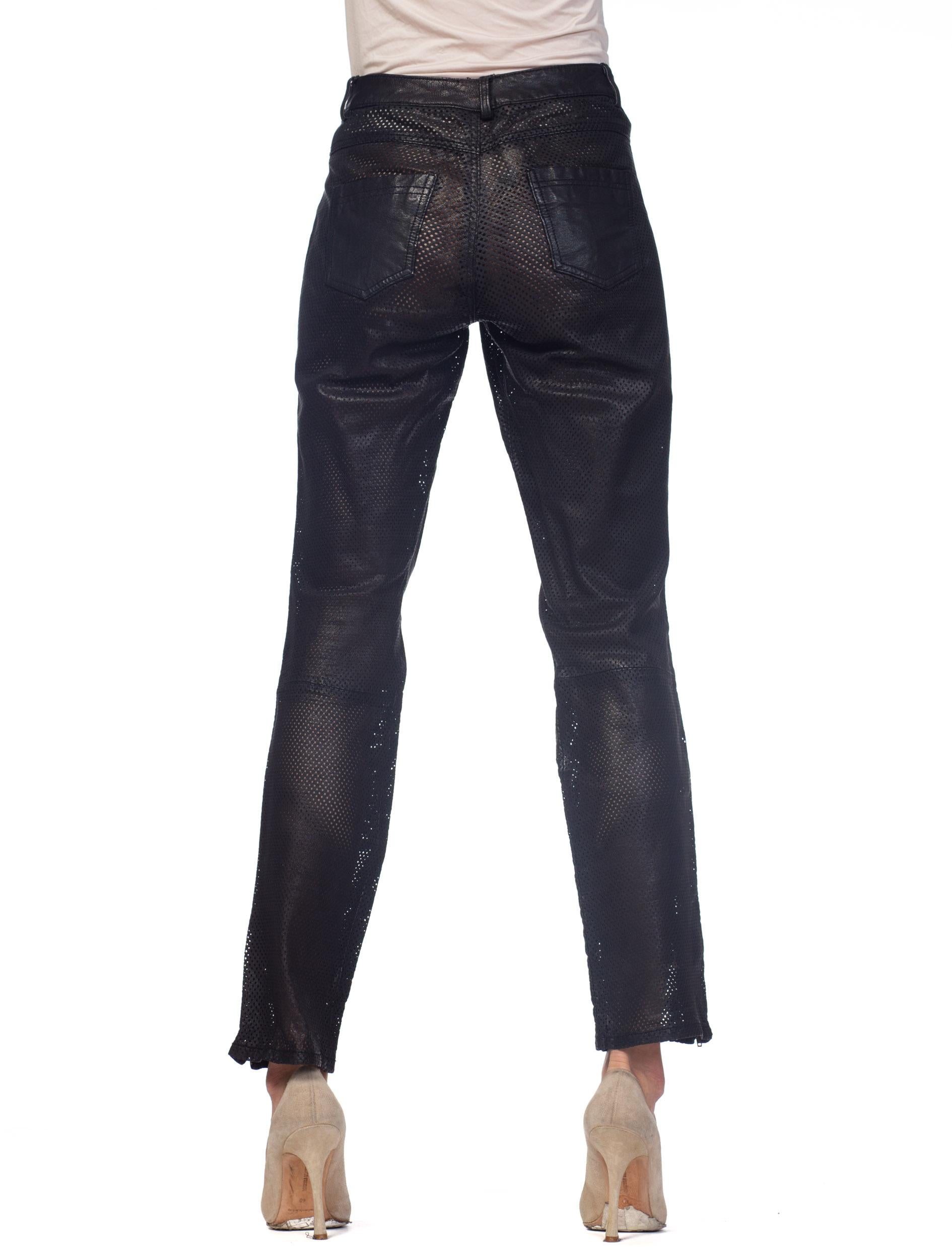 Semi Sheer Perforated Leather Pants 3