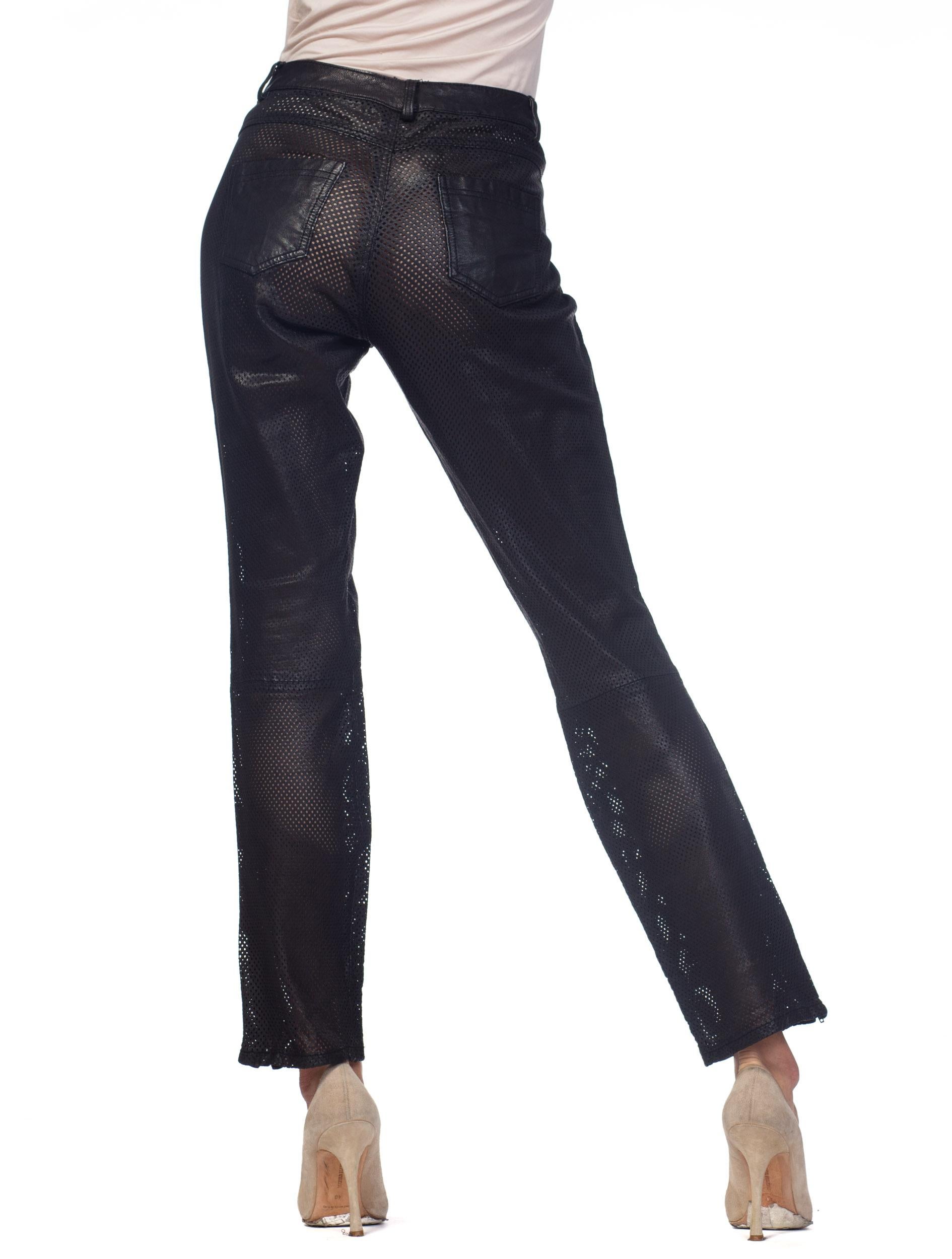 Semi Sheer Perforated Leather Pants 4
