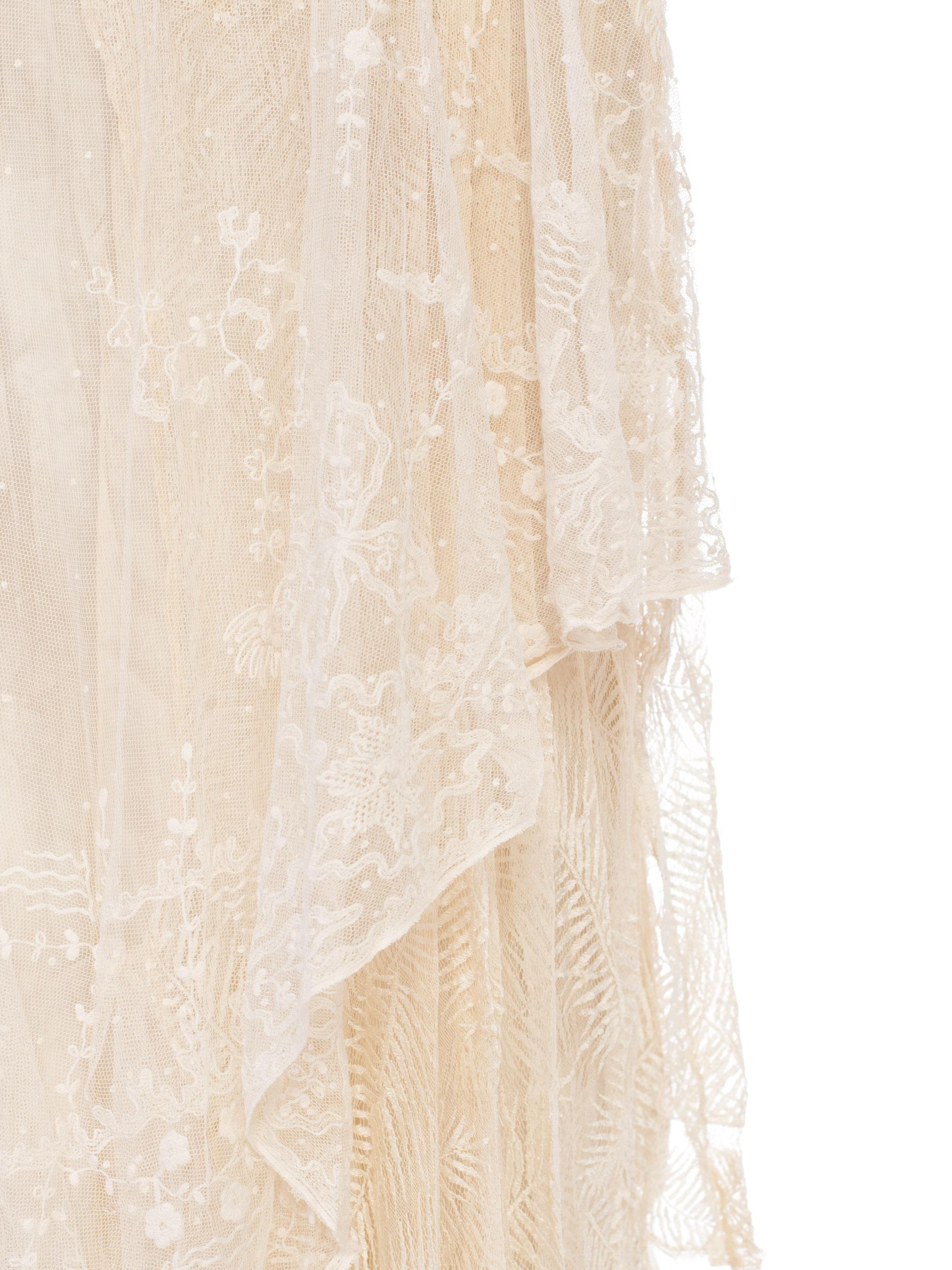 1930S Ivory Bias Cut Silk & Antique Edwardian Bridal Lace  Gown XL 6