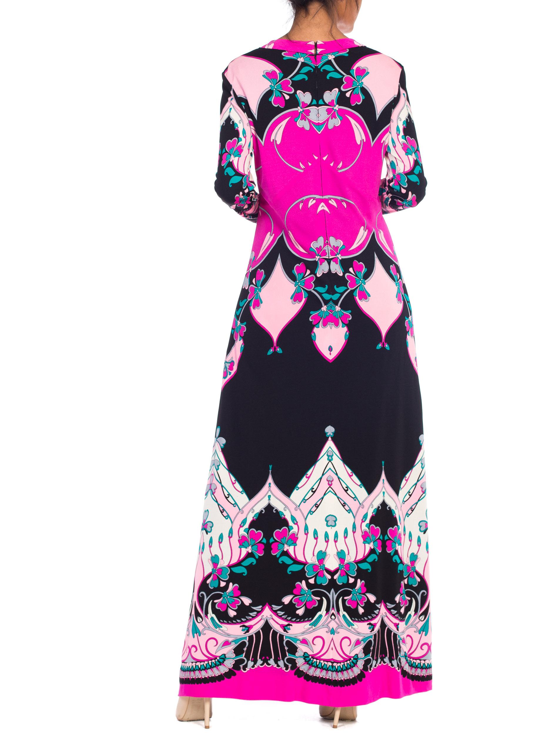 1970S ROLAND's OF ROME Pink  & Black Silk Jersey Pucci Leonard Style Long Sleev 1