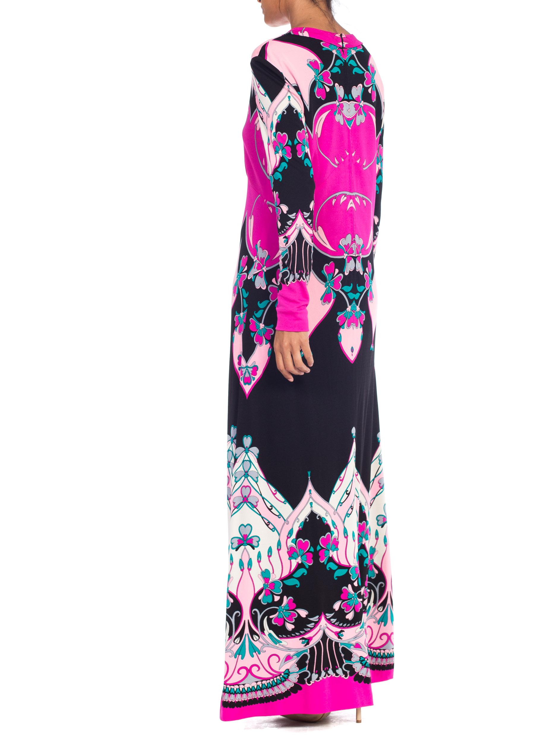 1970S ROLAND's OF ROME Pink  & Black Silk Jersey Pucci Leonard Style Long Sleev For Sale 3