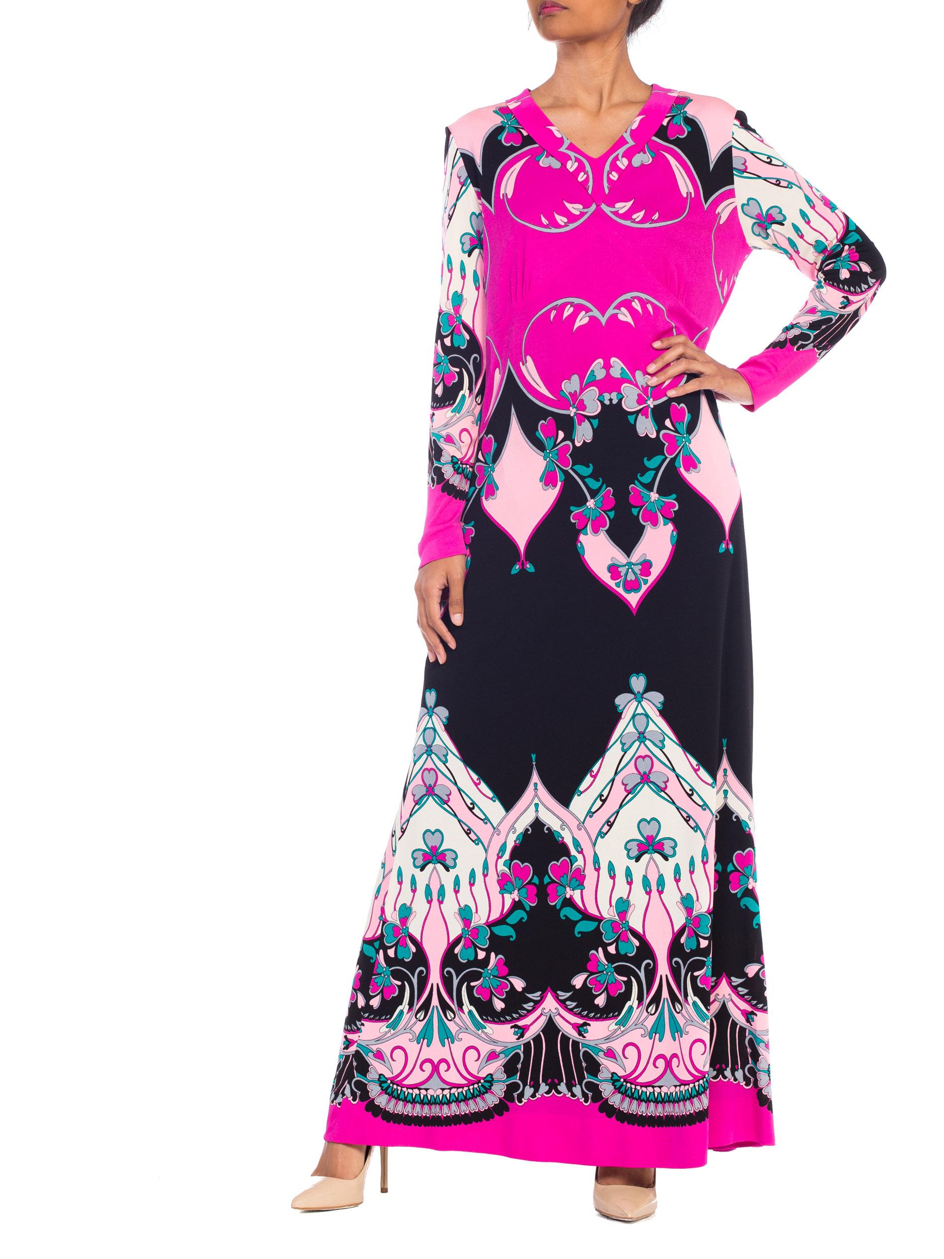 1970S ROLAND's OF ROME Pink  & Black Silk Jersey Pucci Leonard Style Long Sleev 4
