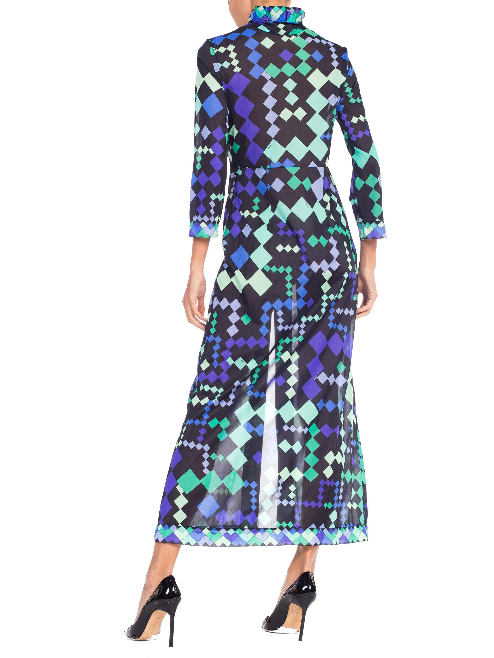 1960s Pucci Silky Nylon Mod Geometric Robe Duster Dress In Good Condition In New York, NY
