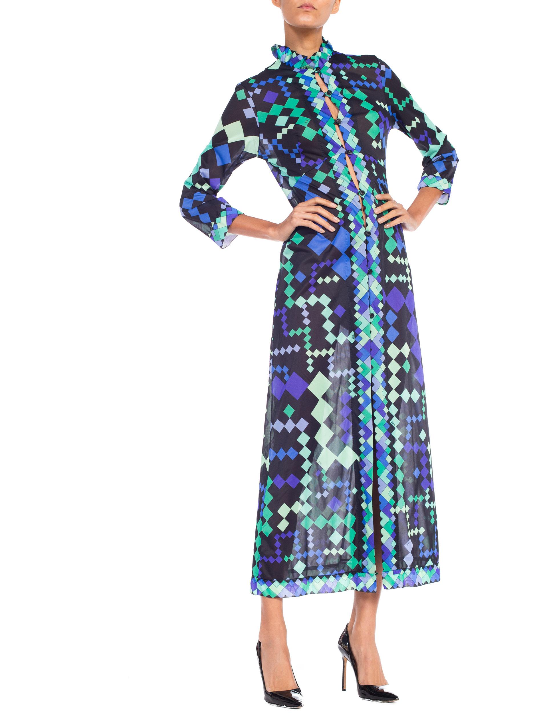 1960s Pucci Silky Nylon Mod Geometric Robe Duster Dress 1
