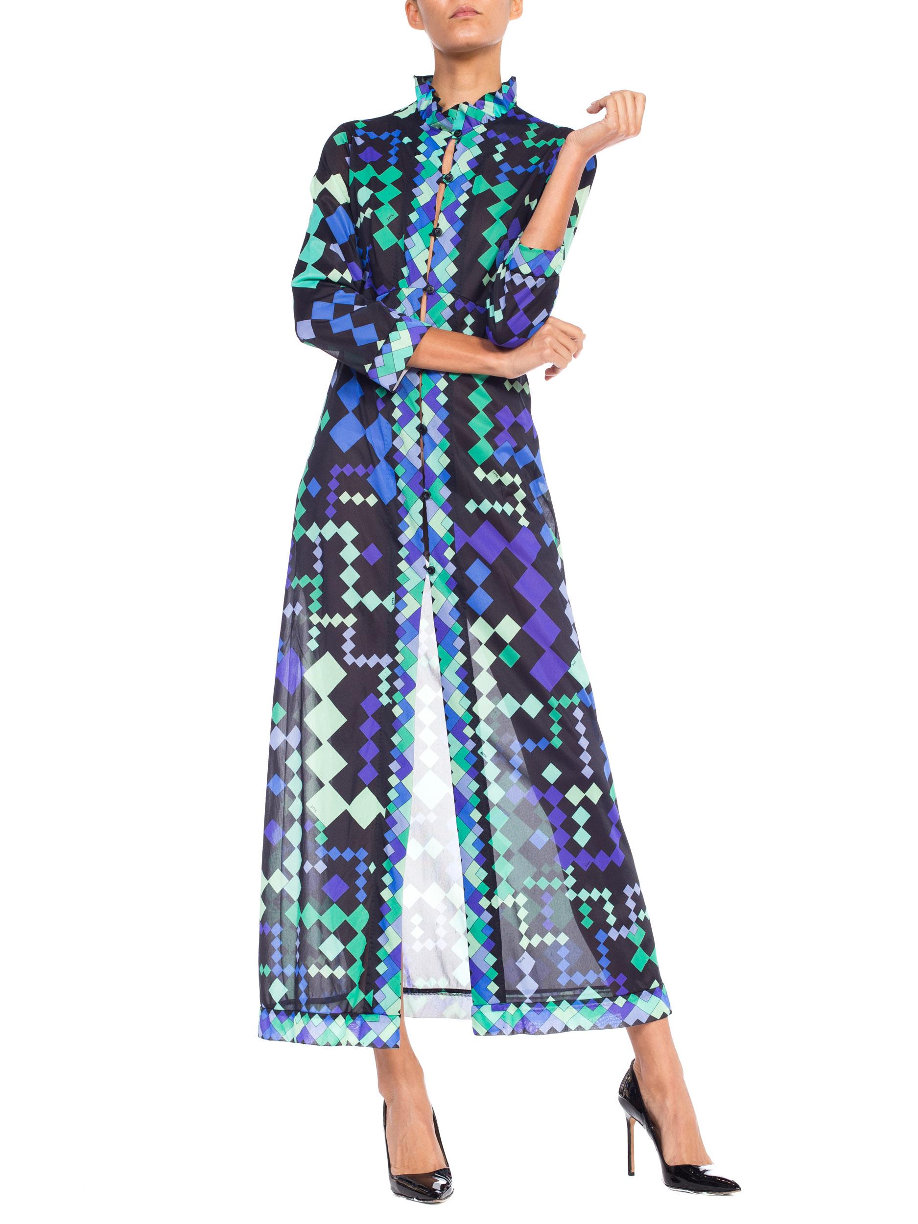 1960s Pucci Silky Nylon Mod Geometric Robe Duster Dress 2