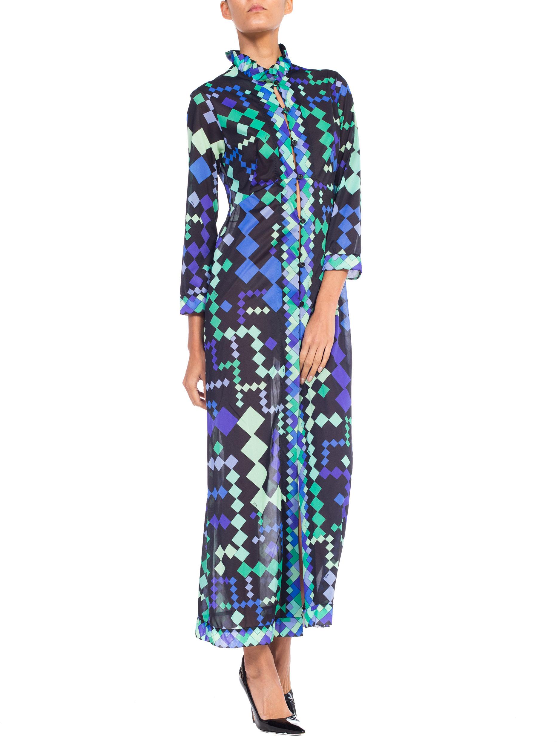 1960s Pucci Silky Nylon Mod Geometric Robe Duster Dress 3
