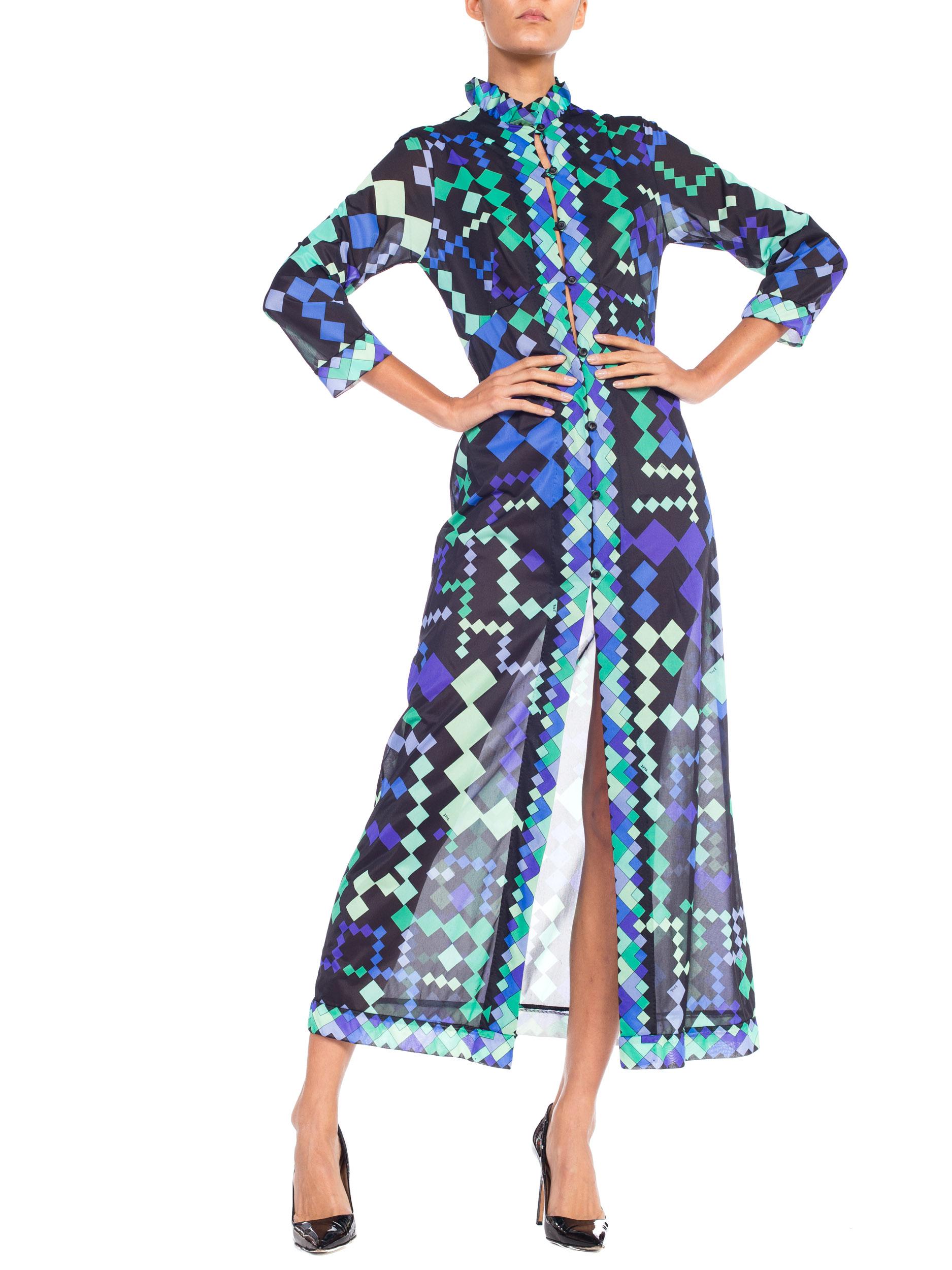 1960s Pucci Silky Nylon Mod Geometric Robe Duster Dress 4