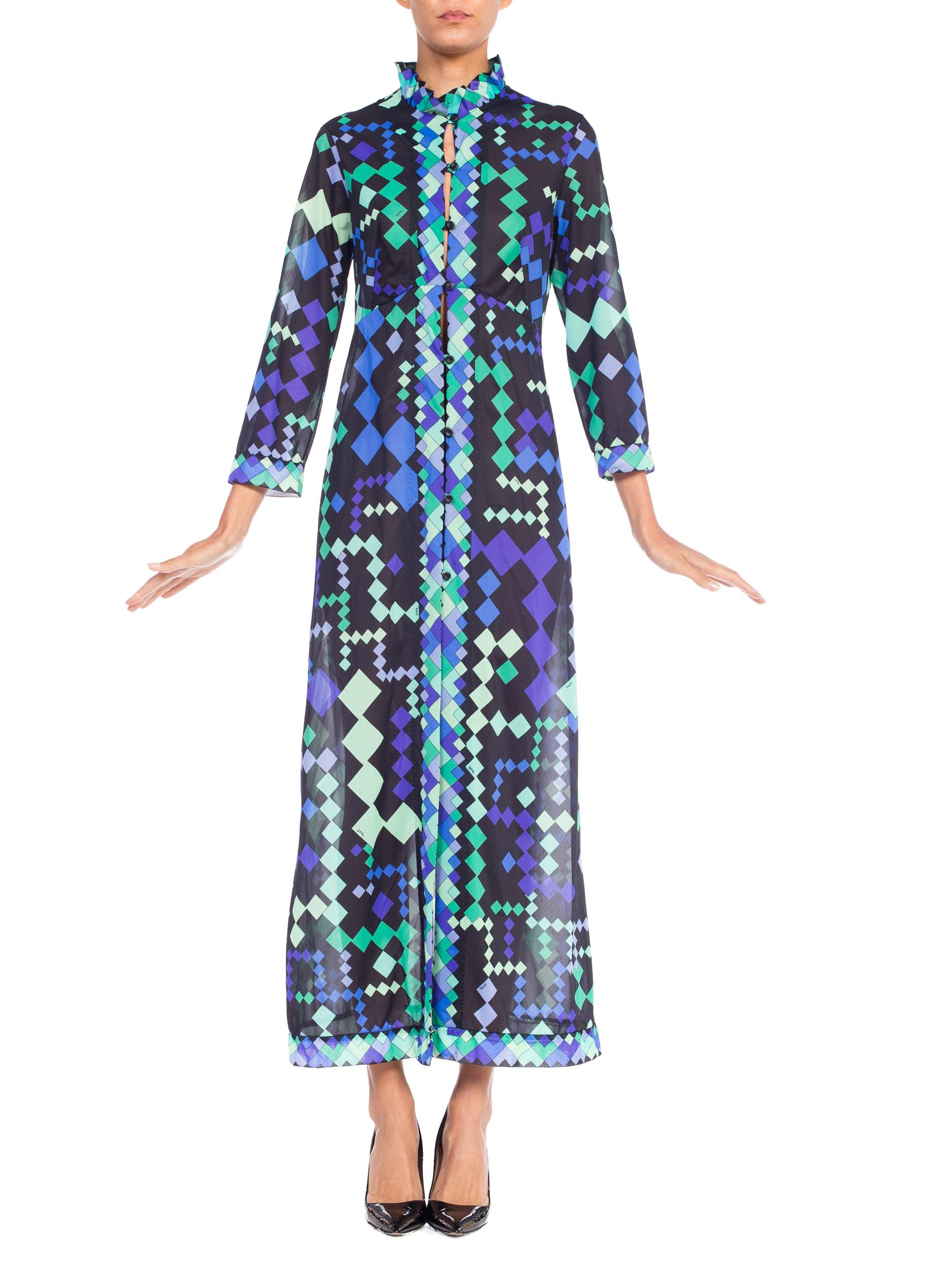 1960s Pucci Silky Nylon Mod Geometric Robe Duster Dress 7