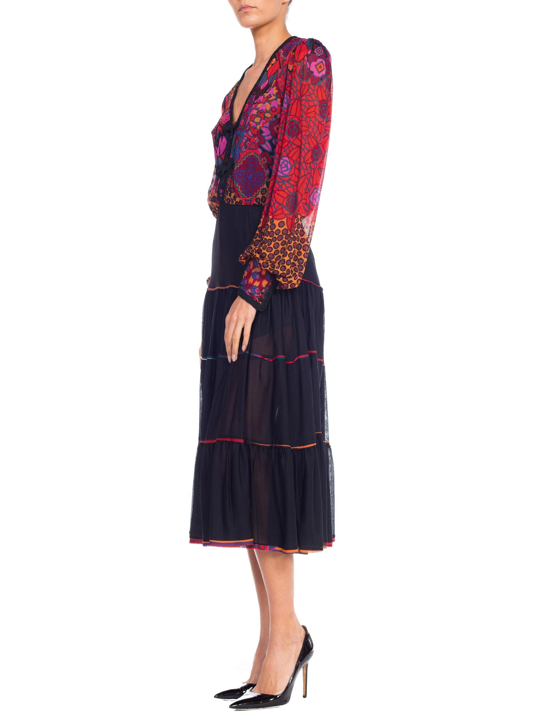 FIORELLA Italienisches Boho-Kleid aus Jersey mit Quasten, 1970er Jahre (Schwarz) im Angebot