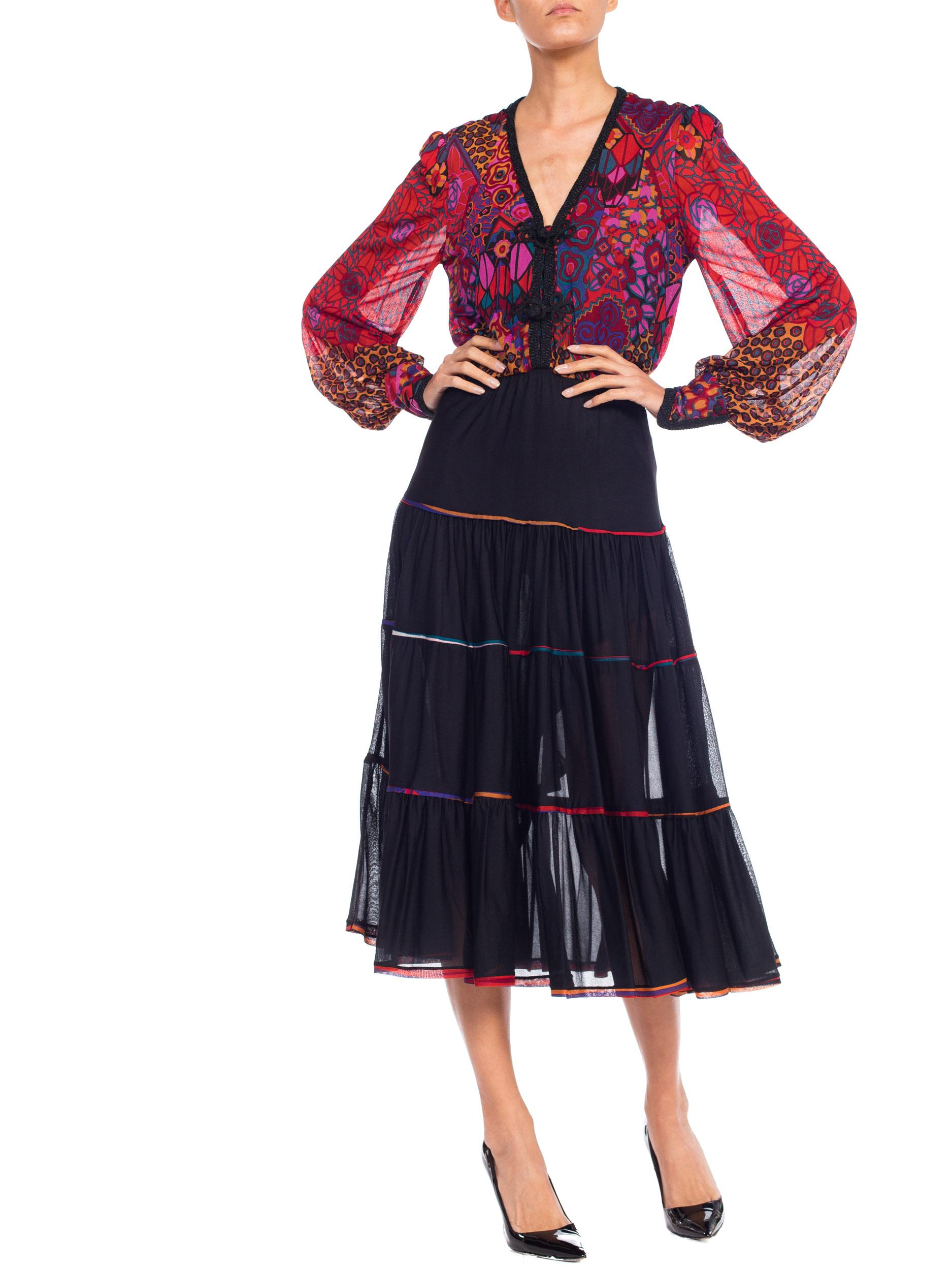 Women's 1970S FIORELLA Italian Jersey Boho Dress With Tassels For Sale