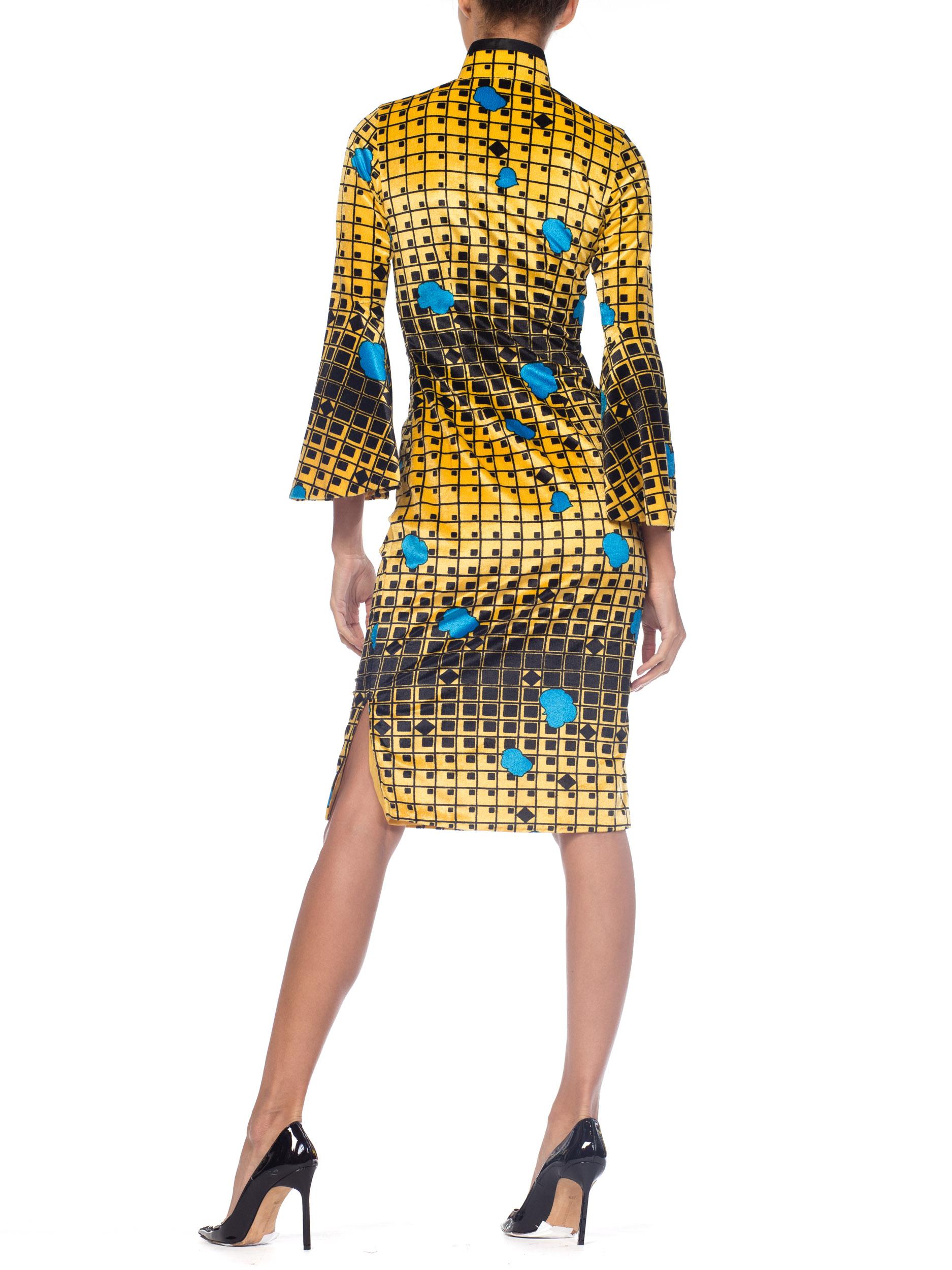 1960S Mod Chinesse Geometric Silk Velvet  Dress 1