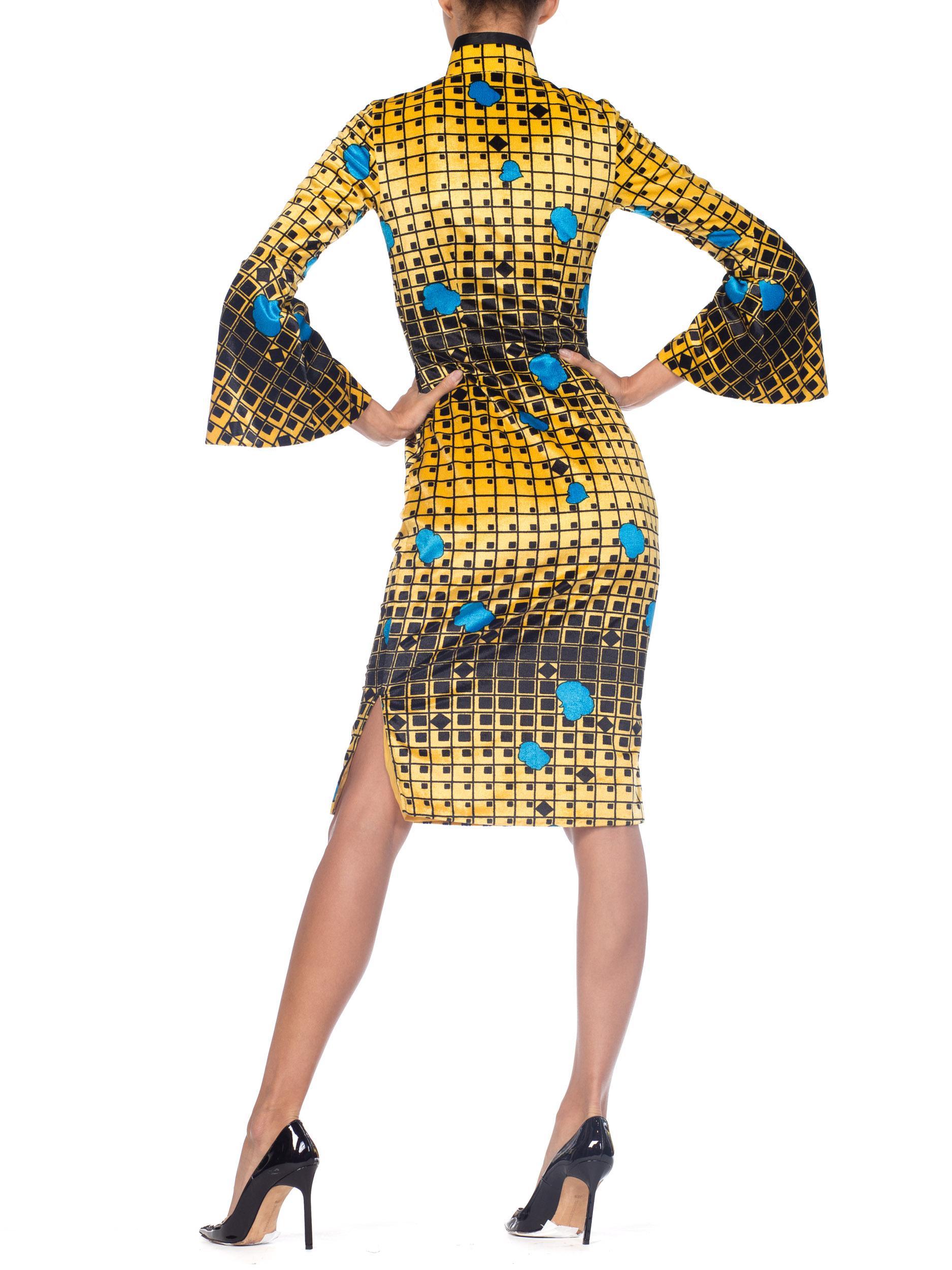 1960S Mod Chinesse Geometric Silk Velvet  Dress 2