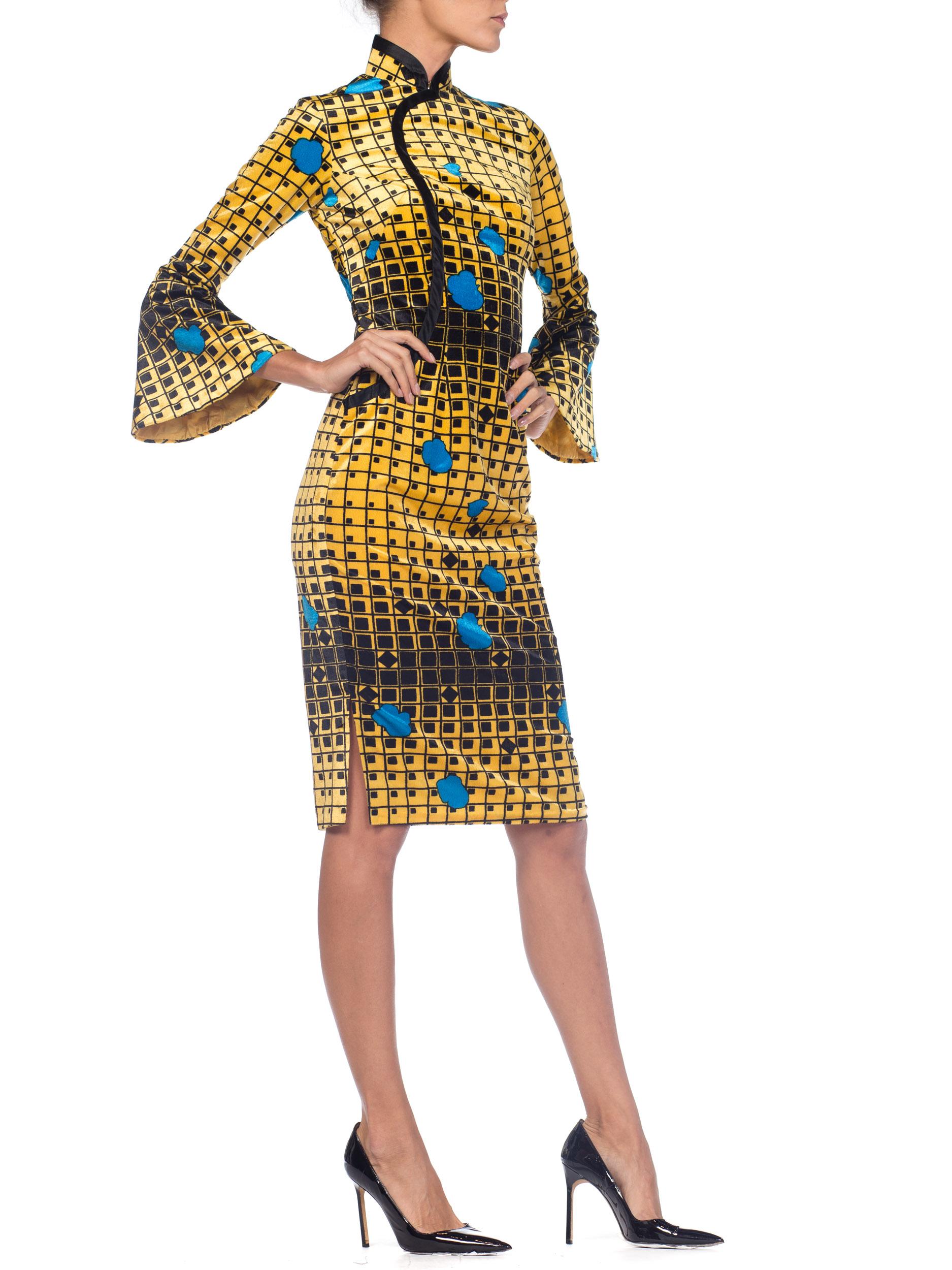 1960S Mod Chinesse Geometric Silk Velvet  Dress 3