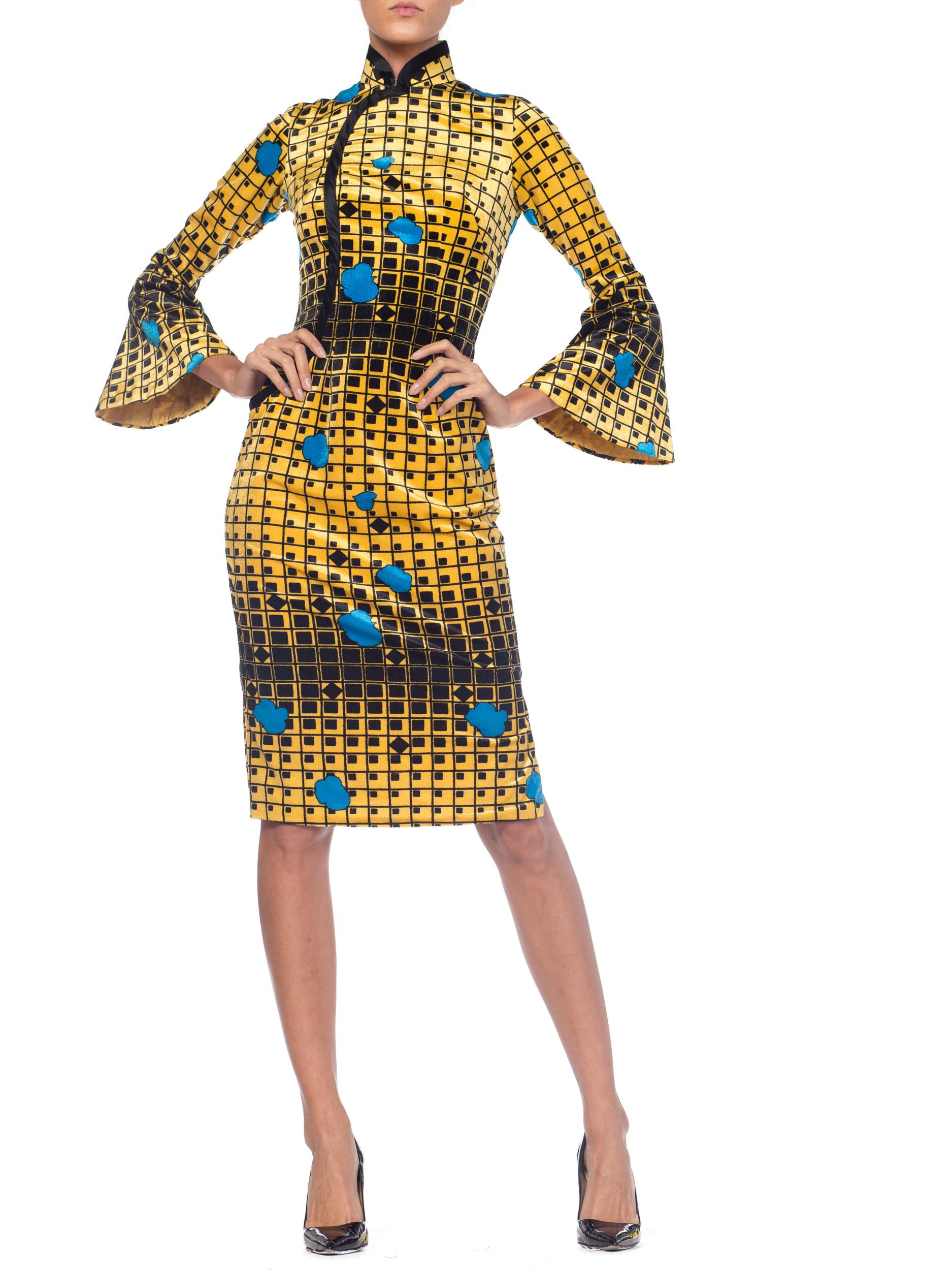 1960S Mod Chinesse Geometric Silk Velvet  Dress 4