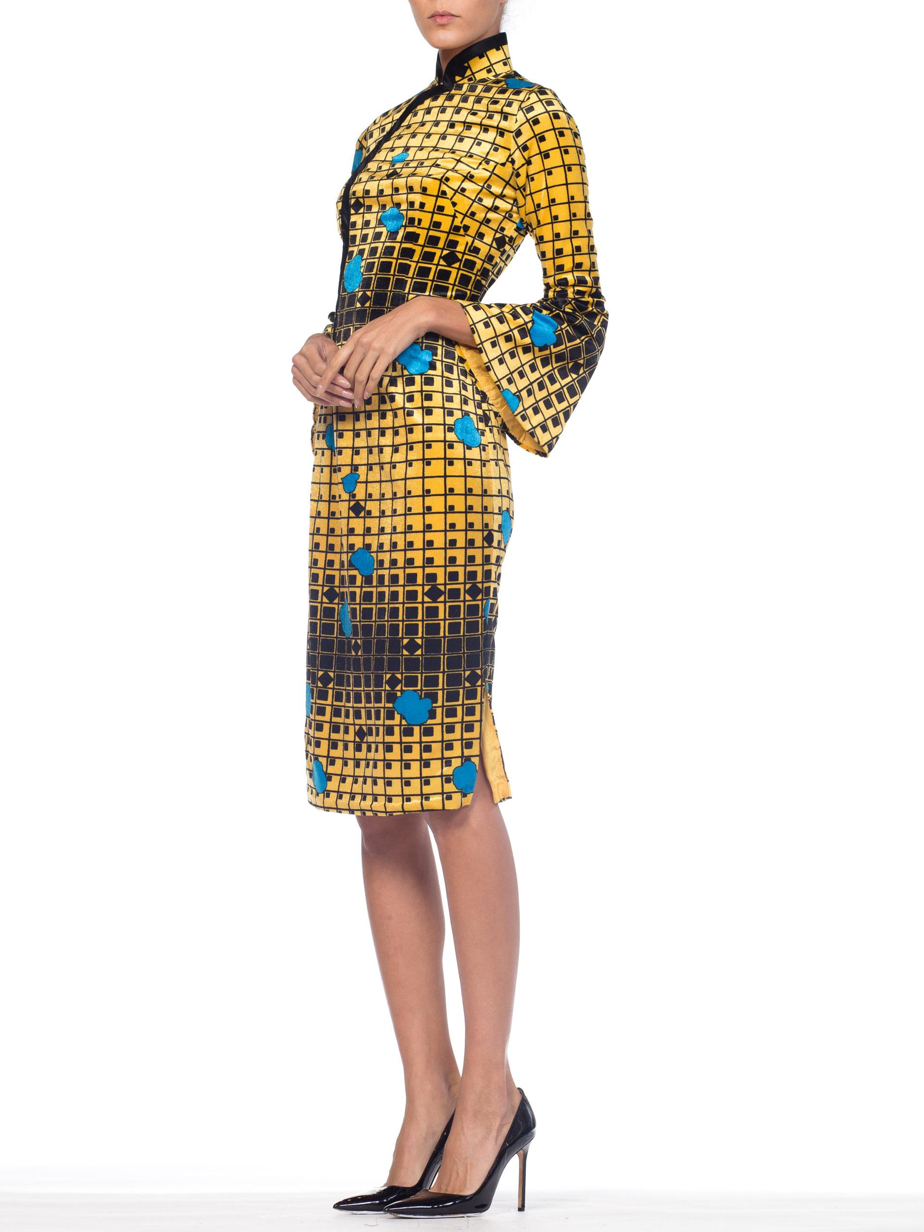1960S Mod Chinesse Geometric Silk Velvet  Dress 7