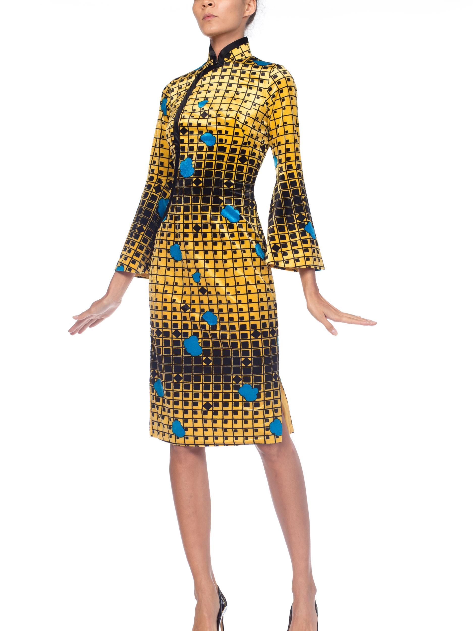 1960S Mod Chinesse Geometric Silk Velvet  Dress 8