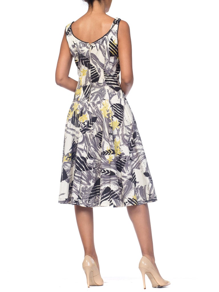 1950s Dede Johnson Cotton Circle Shirt Tropical Fish Print Dress For