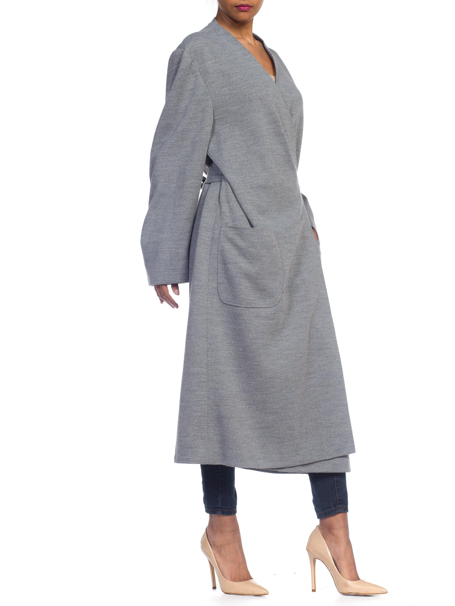 Women's 1980S Heather Grey Wool Knit Handmade Unlabeled Couture Wrap Sweater Coat For Sale
