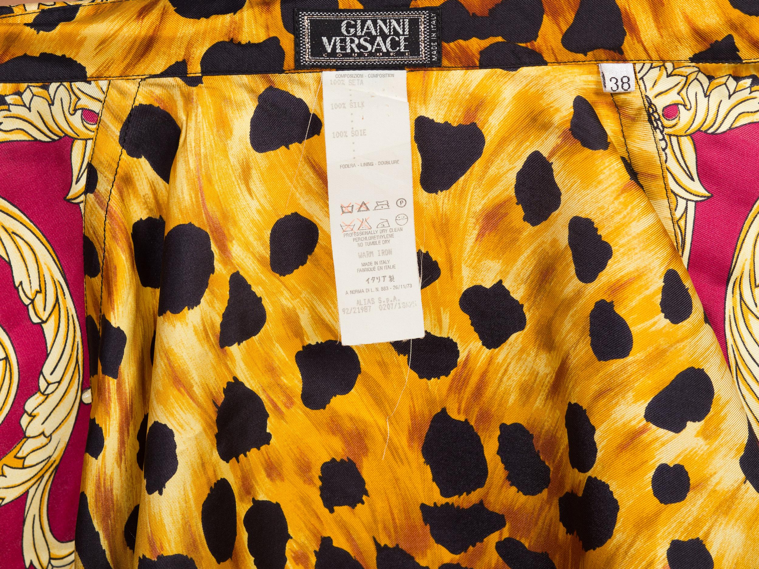 1990S GIANNI VERSACE Gold Baroque & Leopard Silk Shirt With Crystals Buttons 11