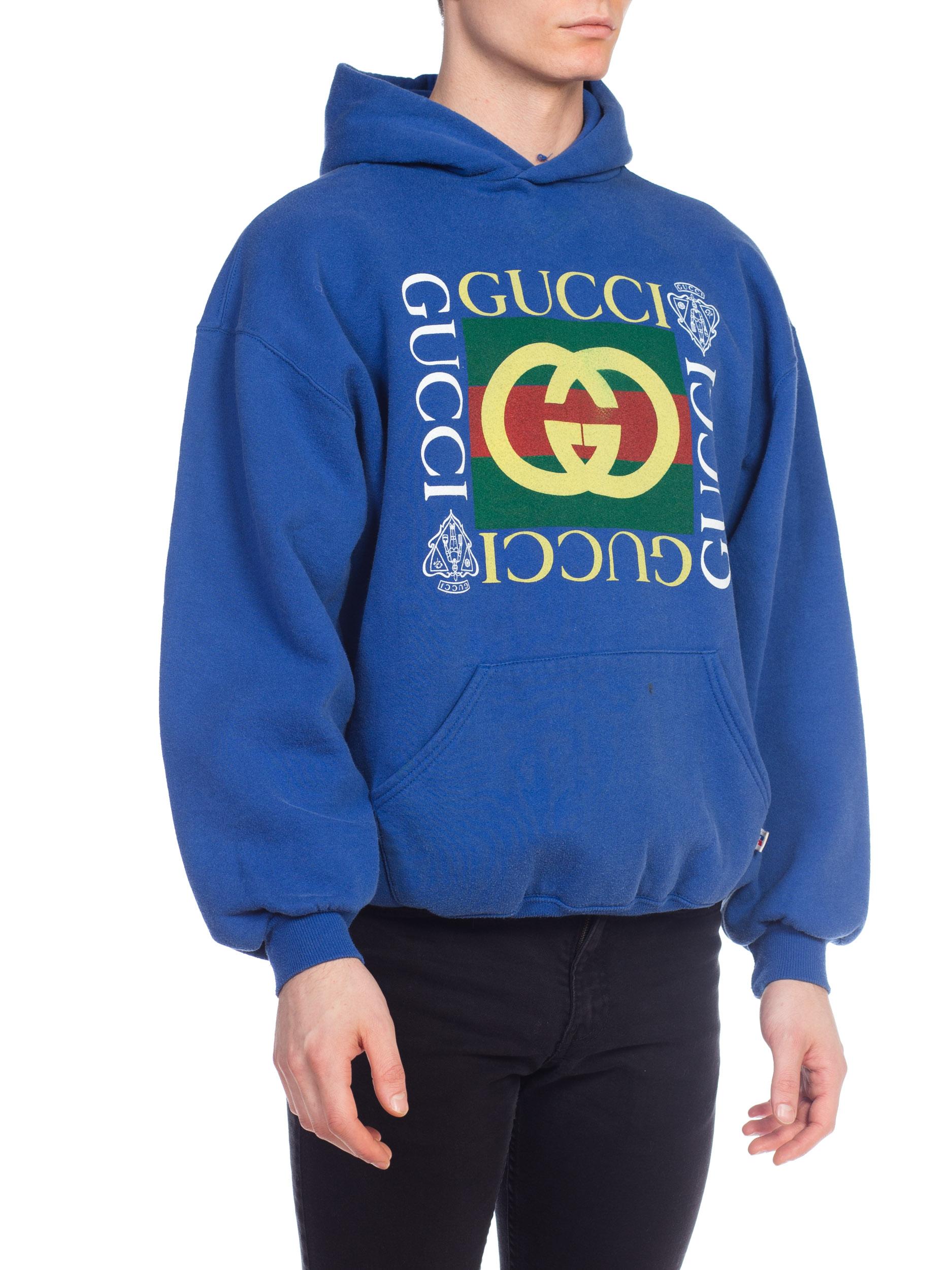 Bootleg Vintage 1980s Blue Gucci Hoodie Sweatshirt 2