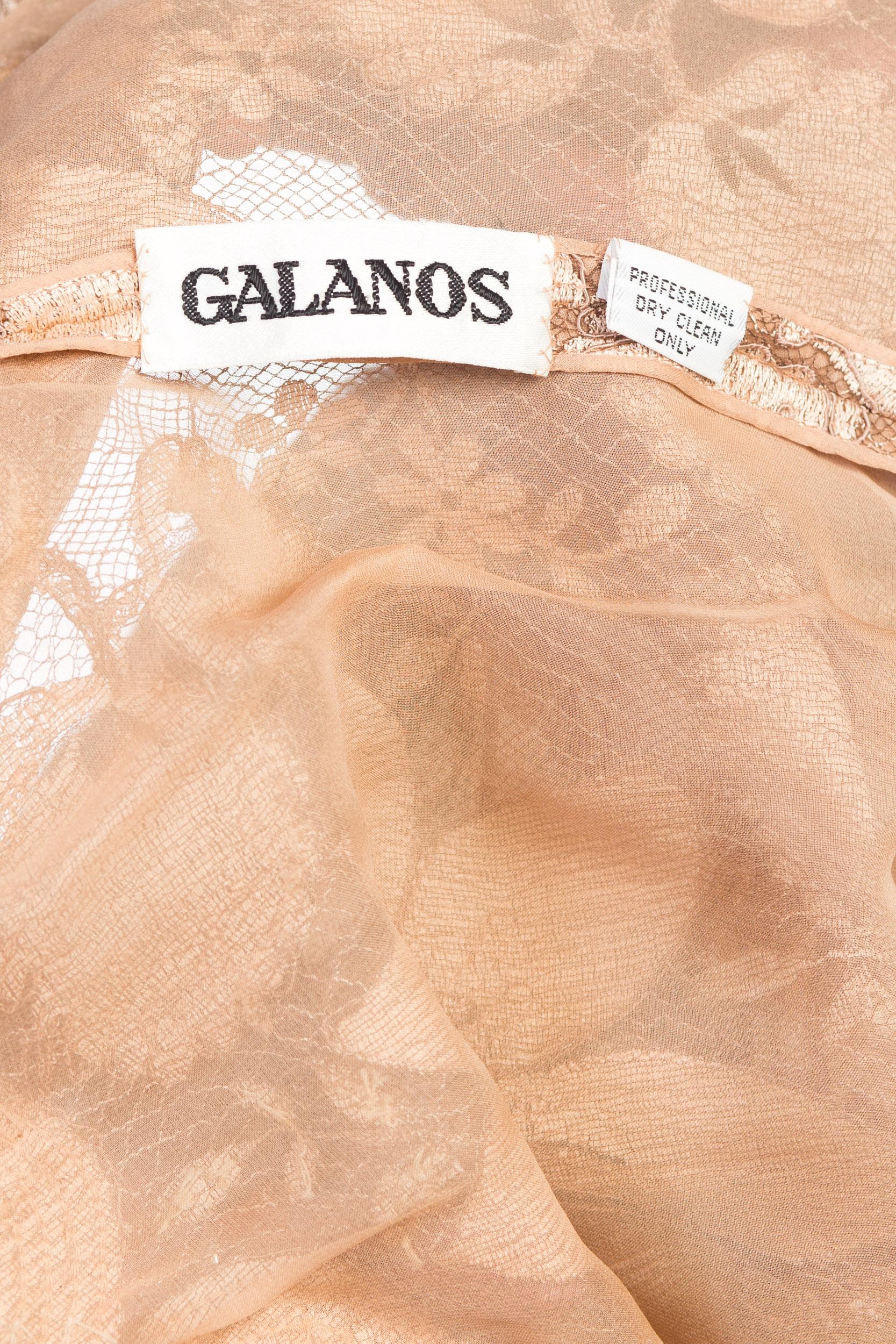1980S GALANOS Blush Pink Silk Crystal & Sequin Beaded Lace Blouse With Chiffon  For Sale 9