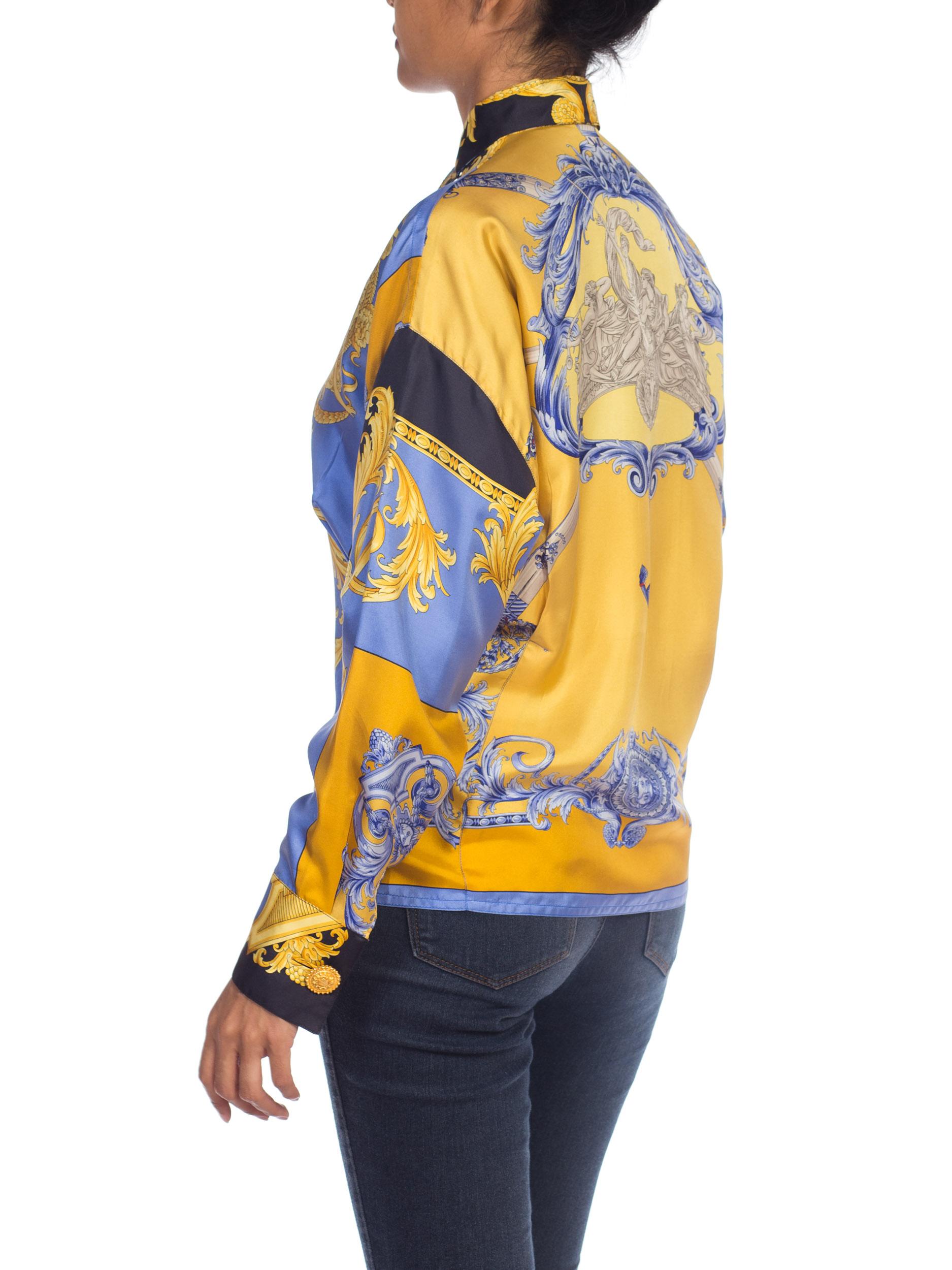 1990S Gianni Versace Gold Medusa Printed Silk Blouse  Top 1