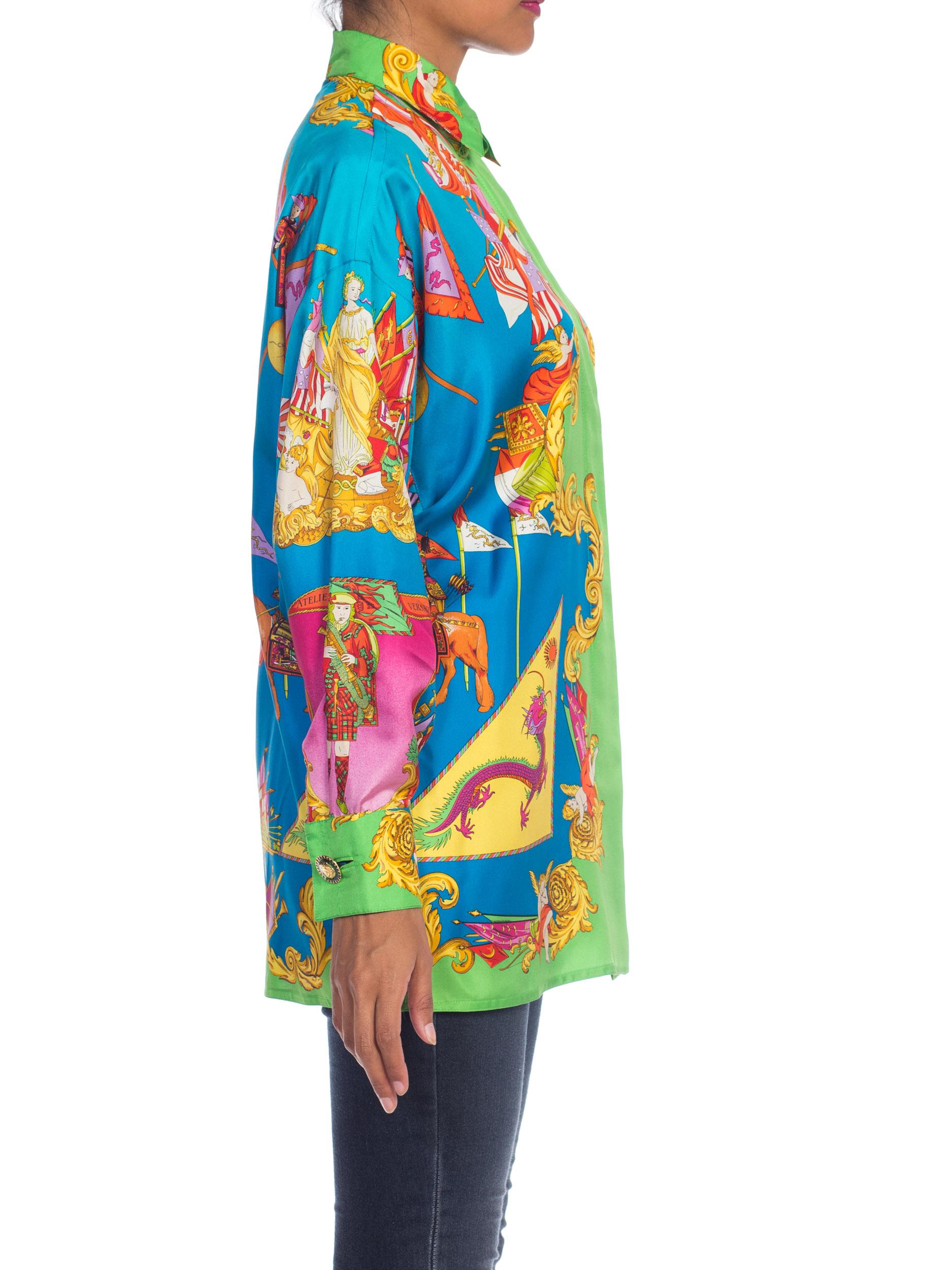 1990s Gianni Versace Atelier Silk Blouse With Scottish & Chinese Dragons 3